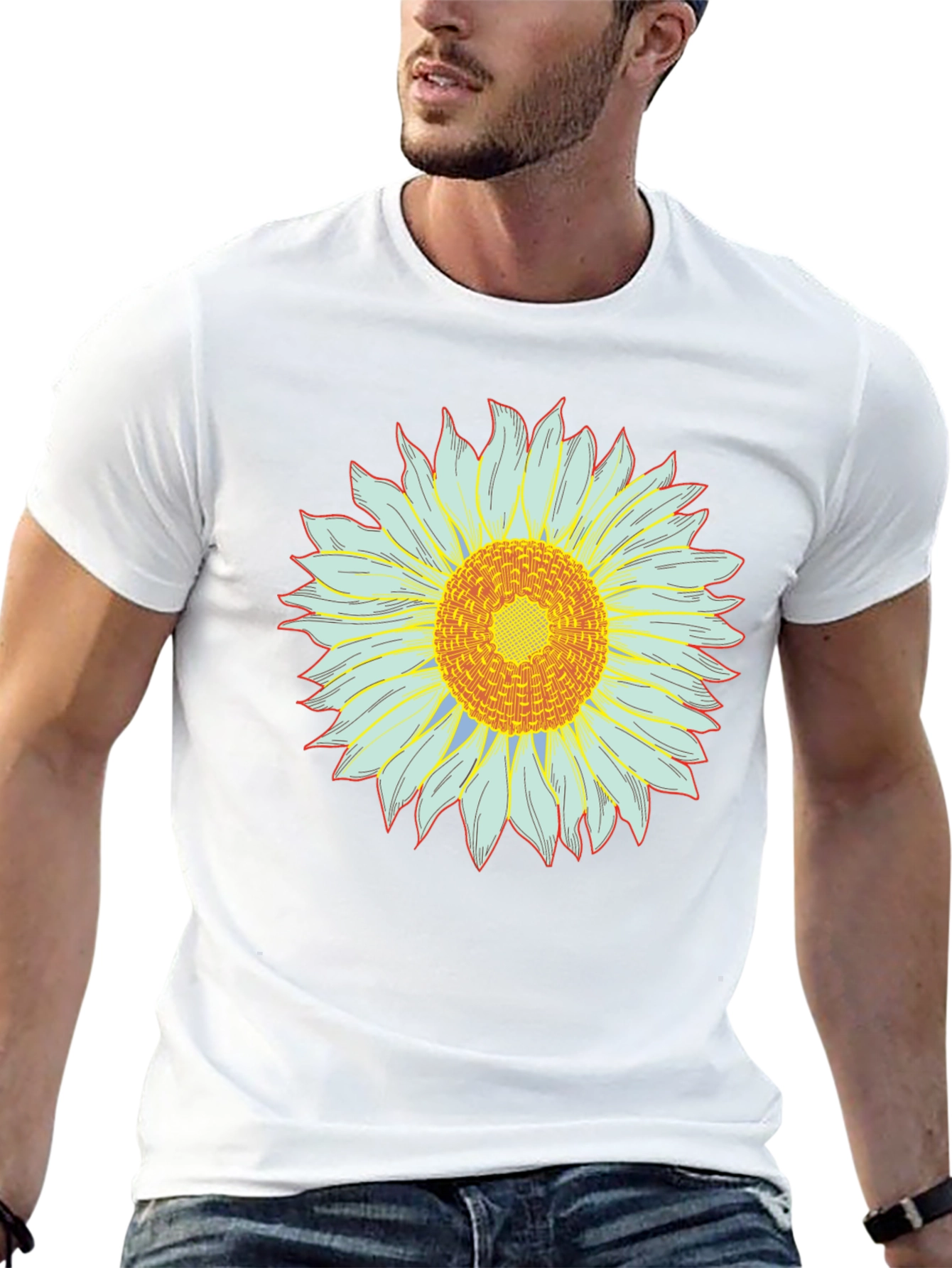 Sunflower Graphic Tee - Black Cotton Blend Casual Shirt
