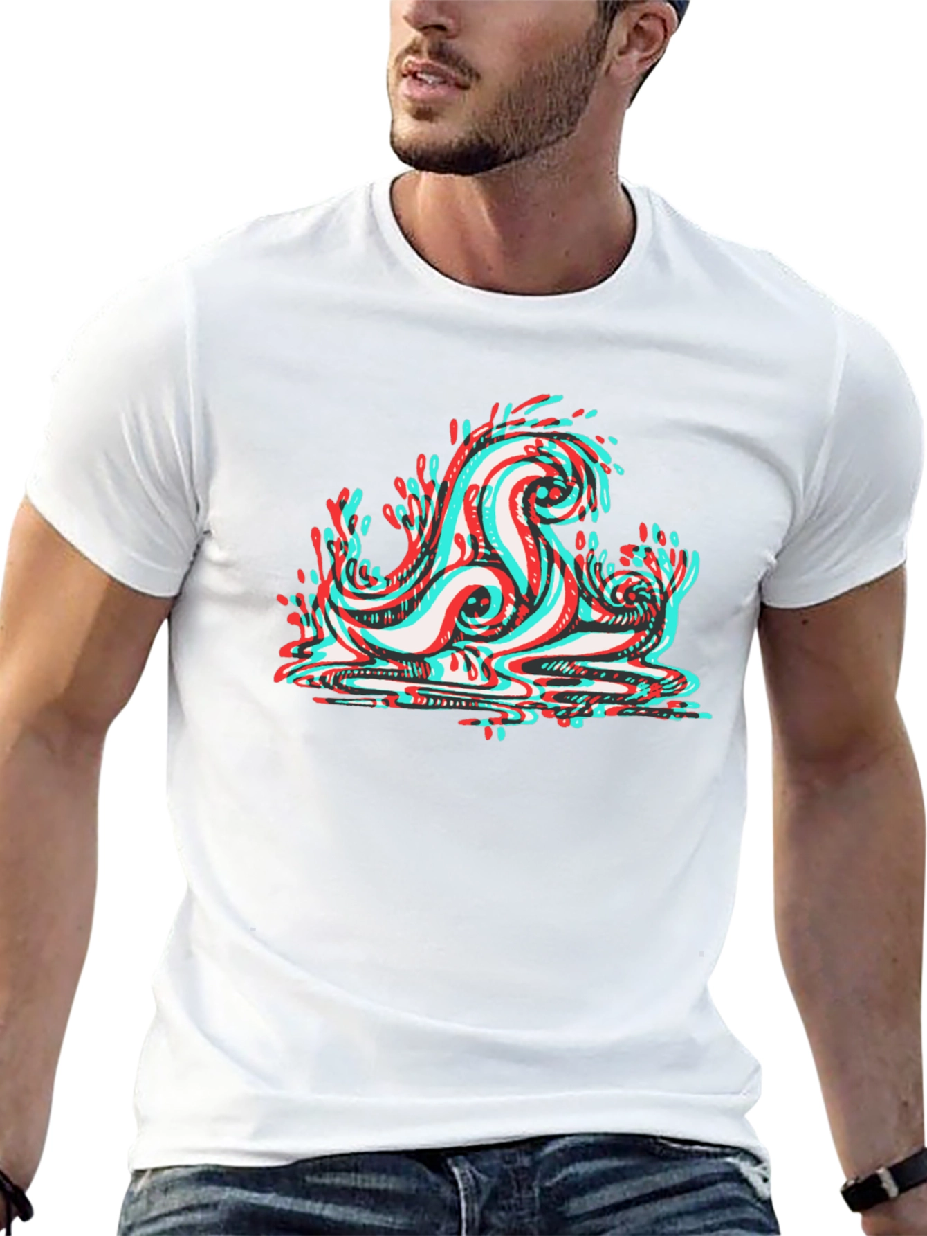 Cool 3D Wave Graphic Tee - Black