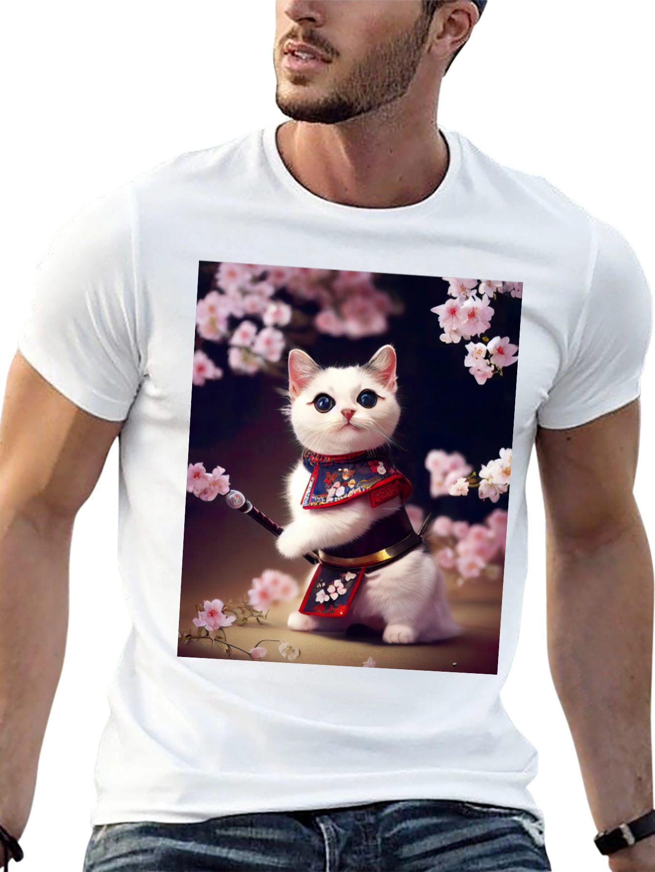 Samurai Cat T-Shirt - Anime Style