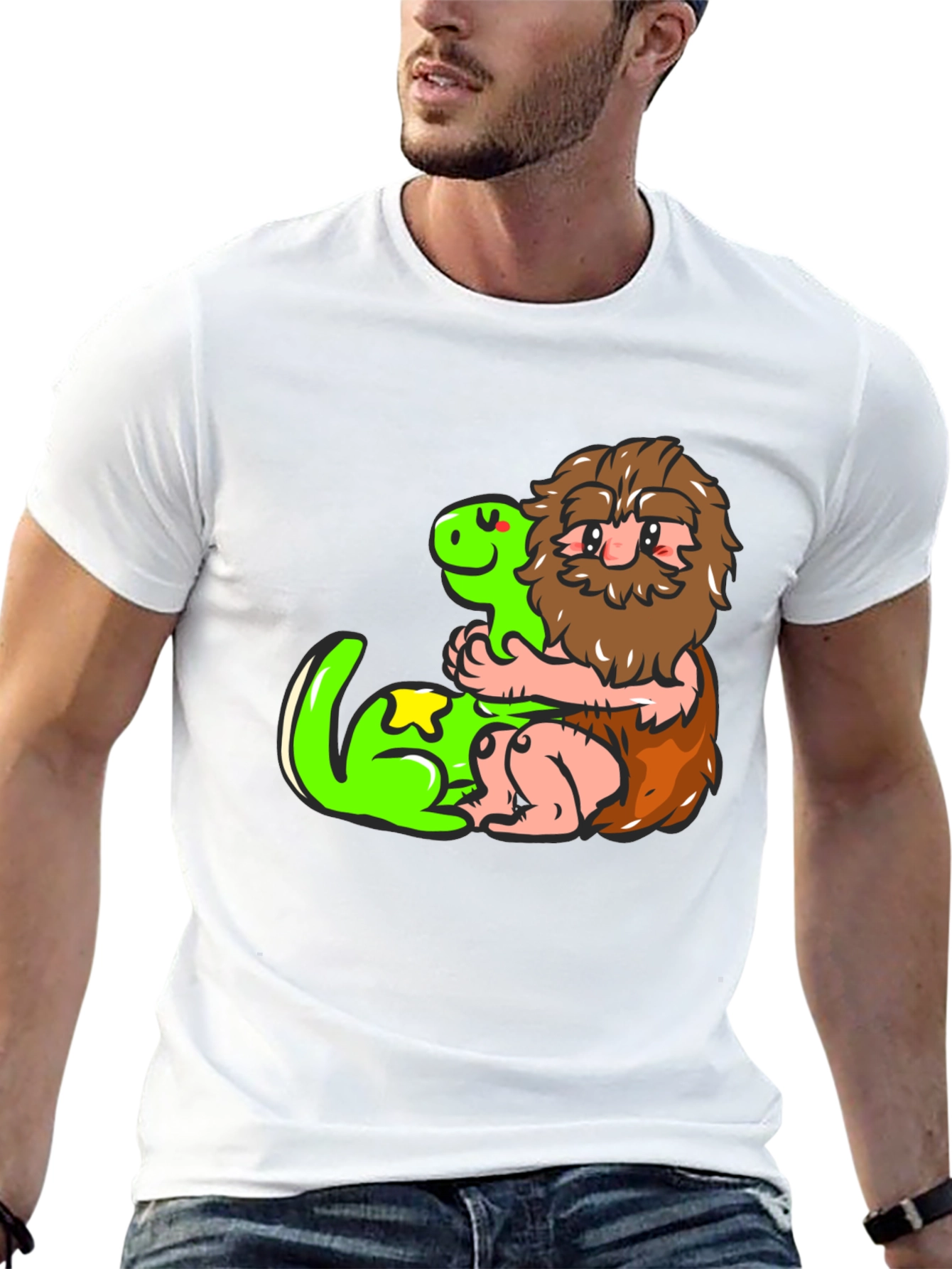 Caveman and Dino Black T-Shirt