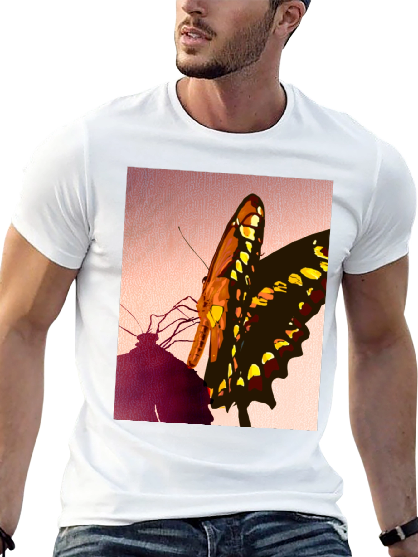 Butterfly Graphic Tee - Stylish Mens Black T-Shirt