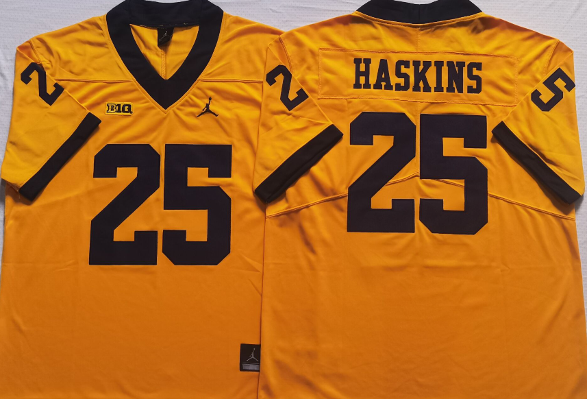Men's Michigan Wolverines Hassan Haskins #25 Yellow Alumni Player Game Jersey