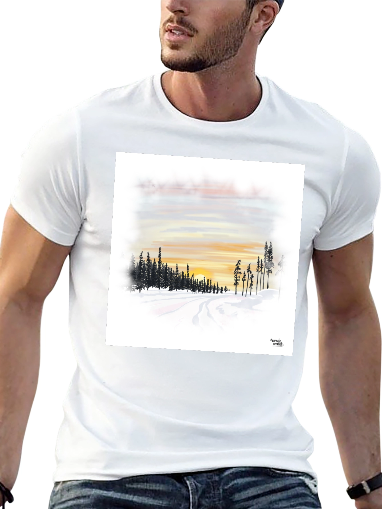 Sunset Winterscape Graphic Tee - Soft Black
