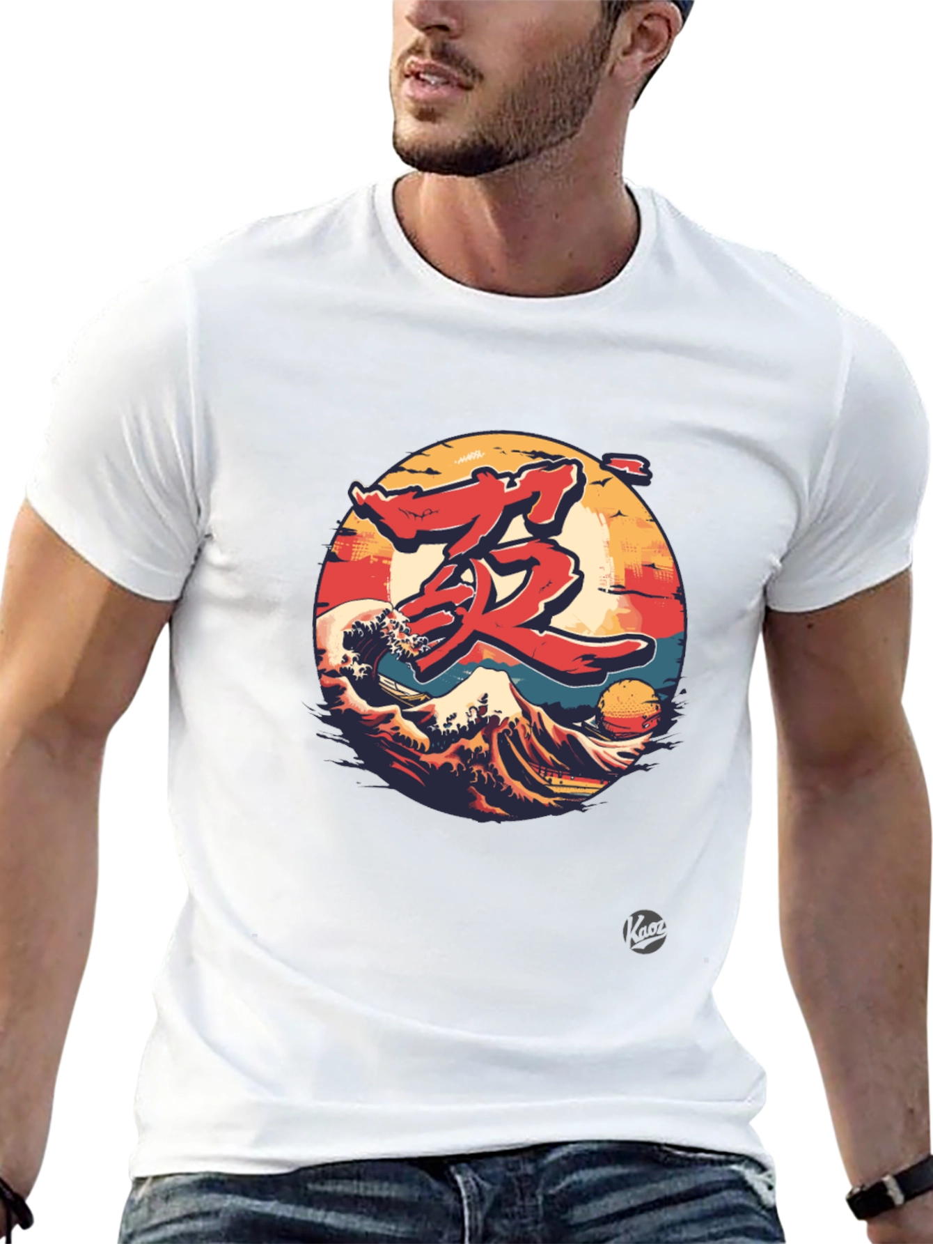 Japanese Wave Graphic Tee - Black Cotton