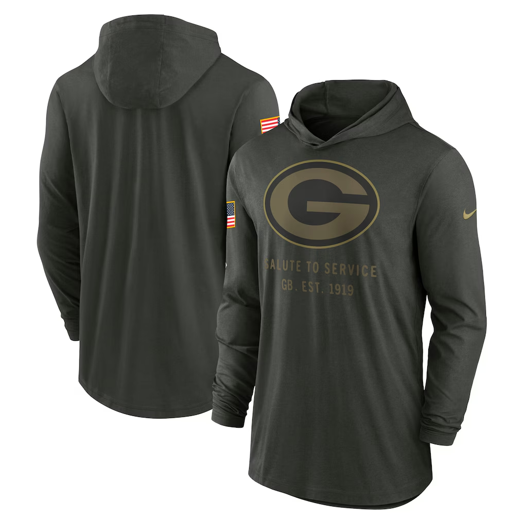 Men's Green Bay Packers Nike Forest Green 2025 Salute to Service Sideline Dri-FIT Lightweight Hooded Pullover