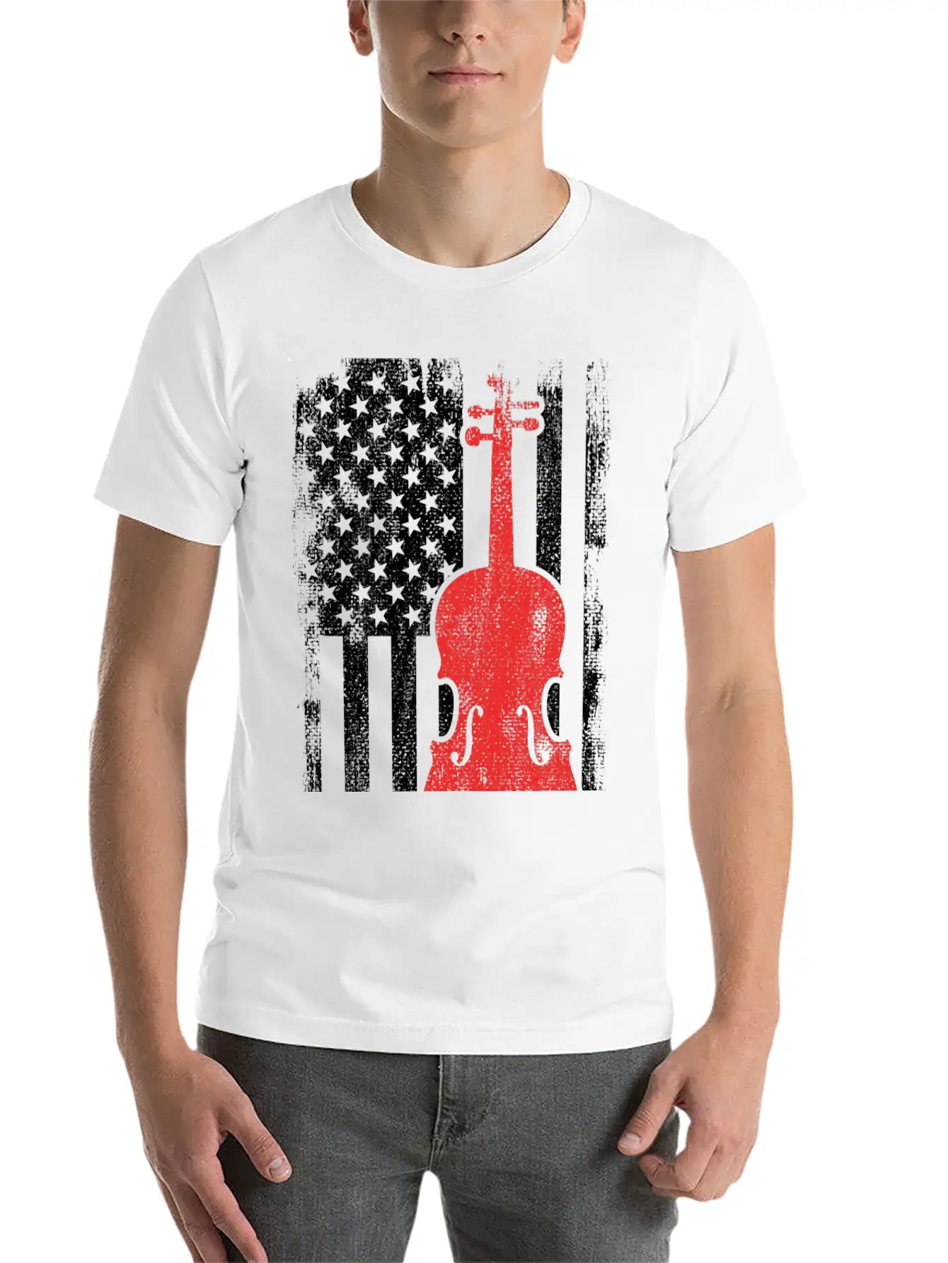 4th Of July USA Violin Unisex Short Sleeve Soft Cotton T-Shirt – Casual Everyday Wear