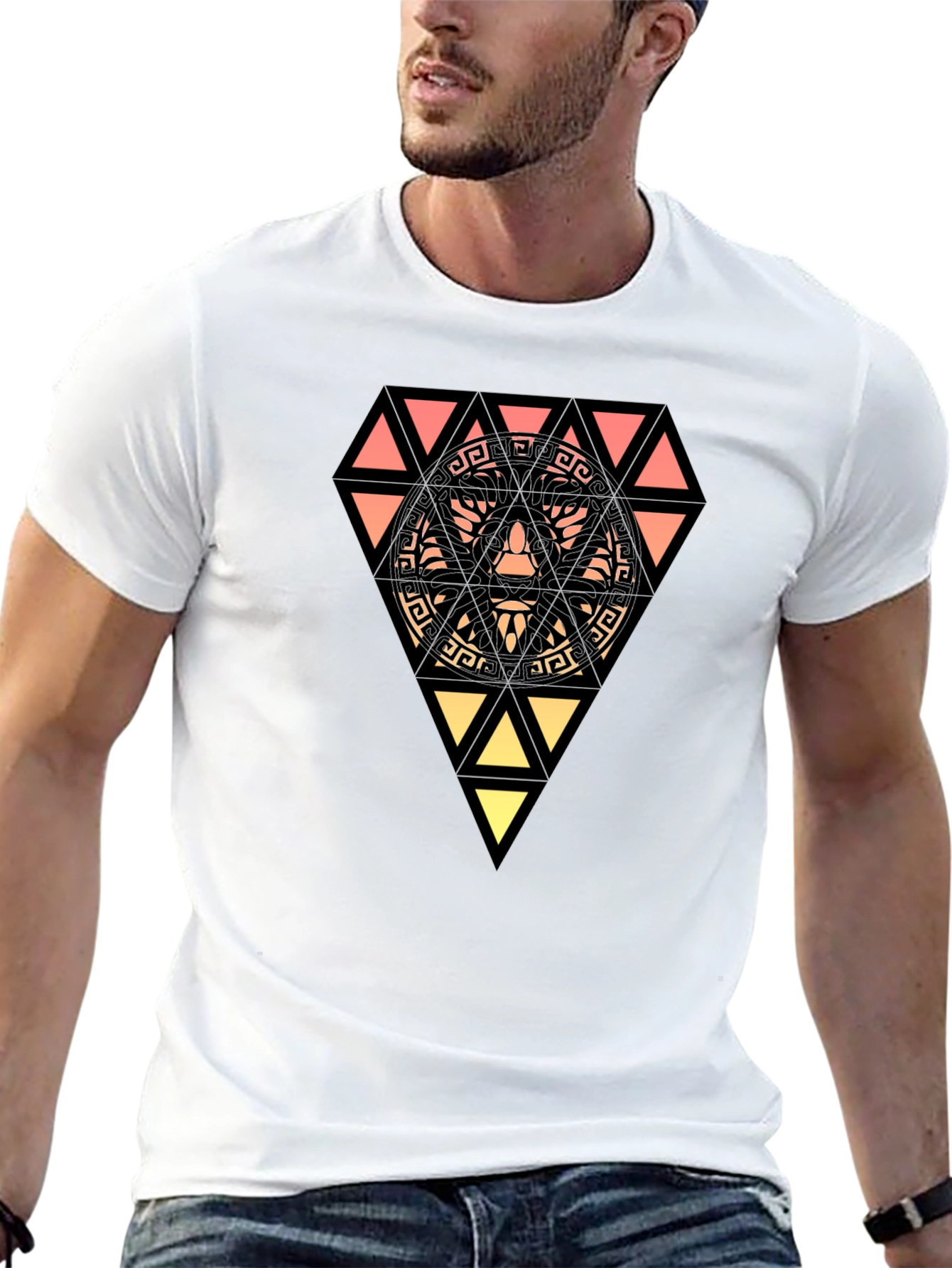Geometric Lion Graphic Black T-Shirt