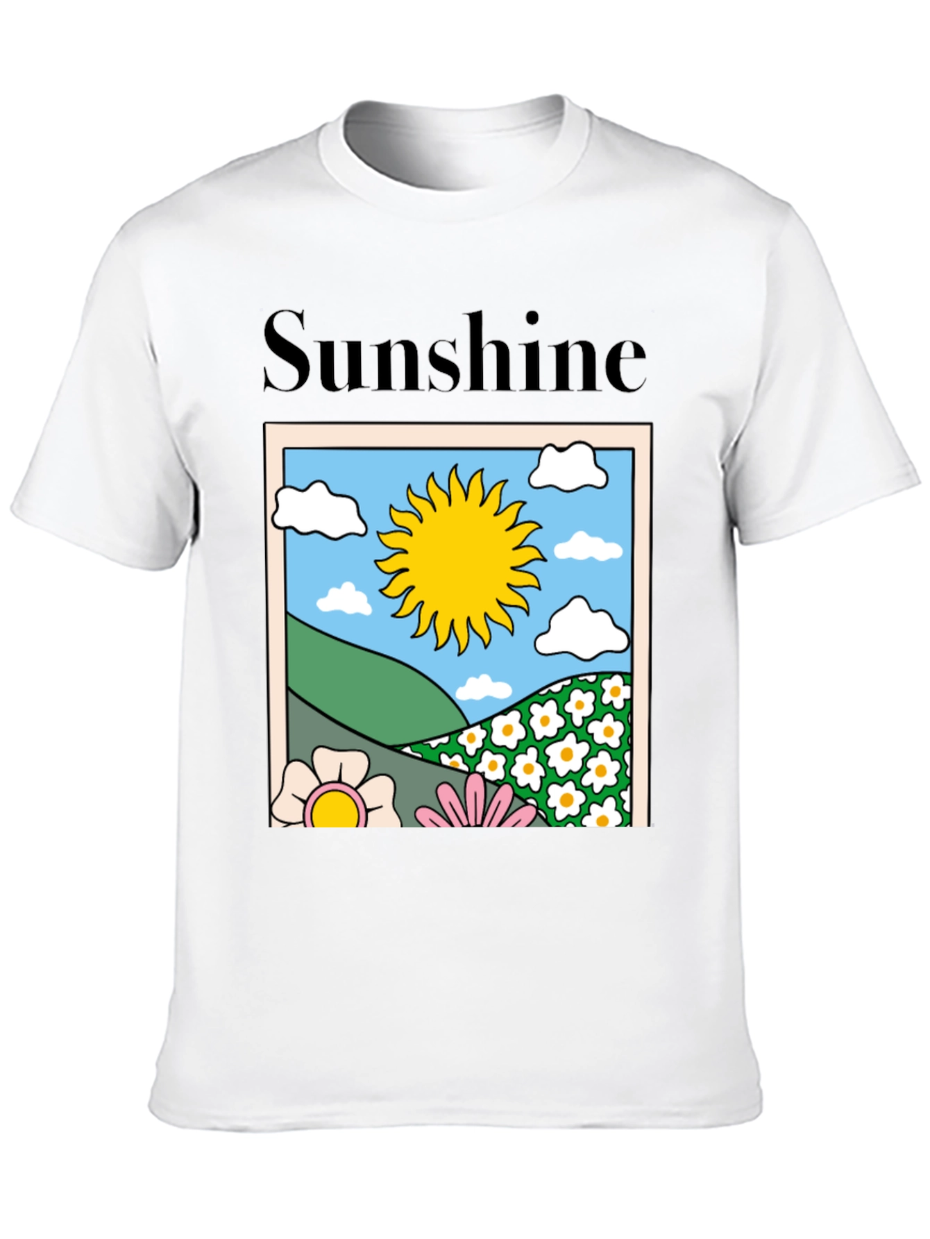 Sunshine Graphic Tee - Retro Flower Power Black T-Shirt