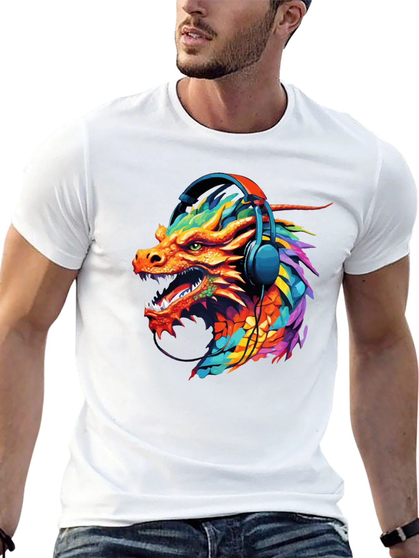 Dragon Headphone Graphic Black T-Shirt