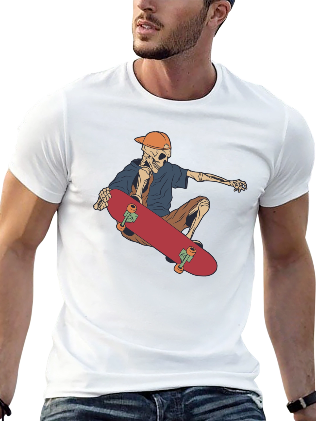 Skateboarding Skeleton Graphic Tee - Black