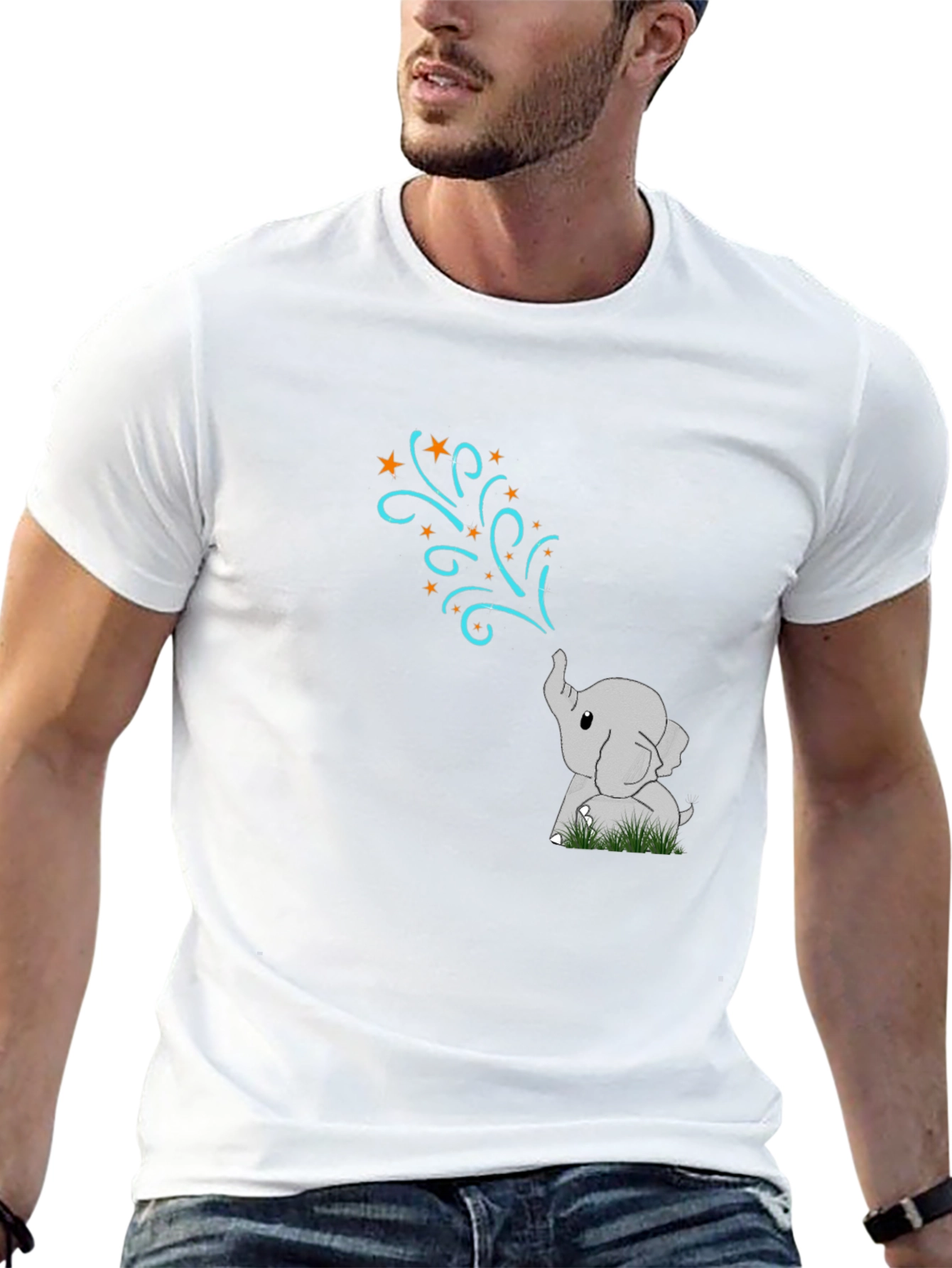 Cute Elephant Stars Black T-Shirt