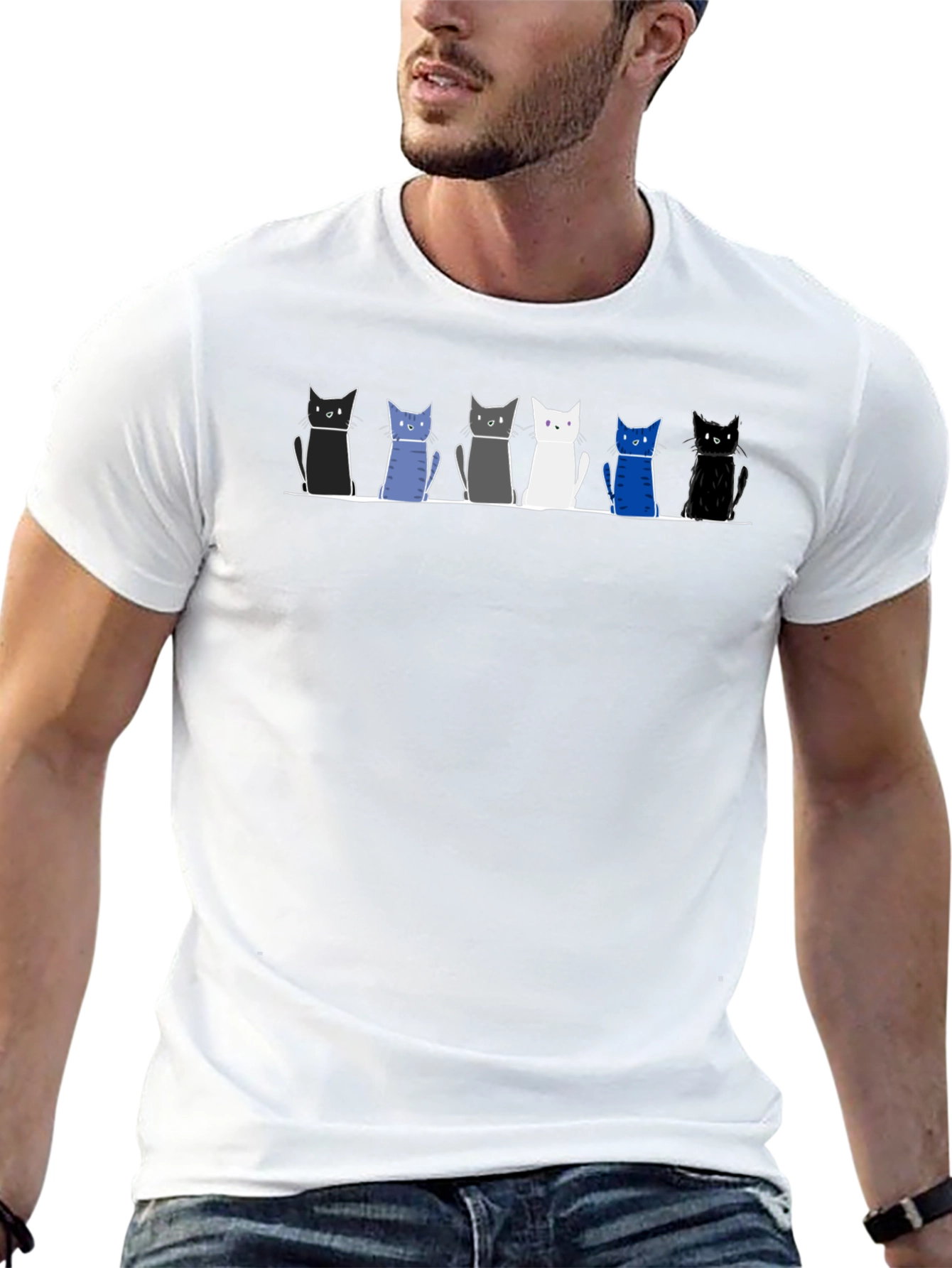 Cat Lineup Graphic Tee - Mens Black T-Shirt