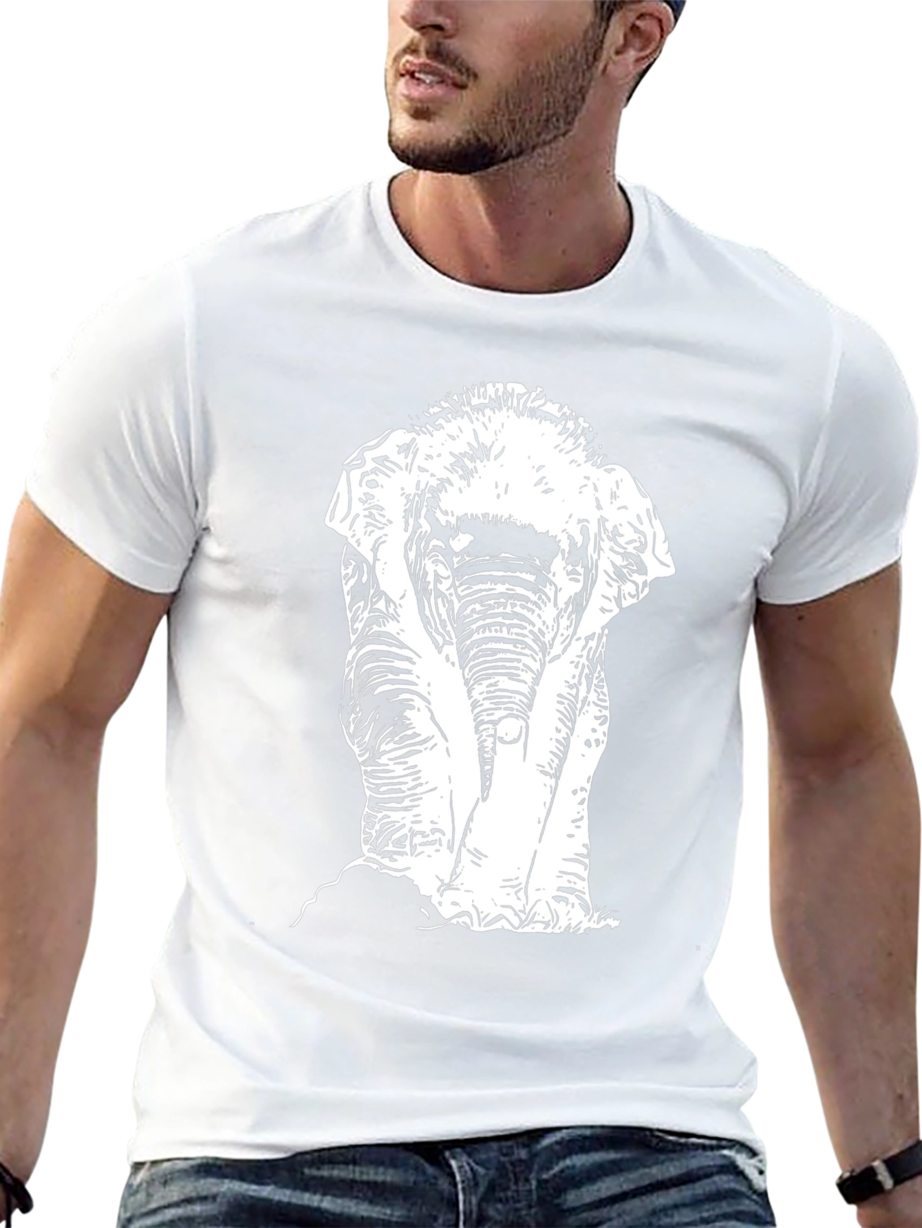 Black T-Shirt with White Elephant Print