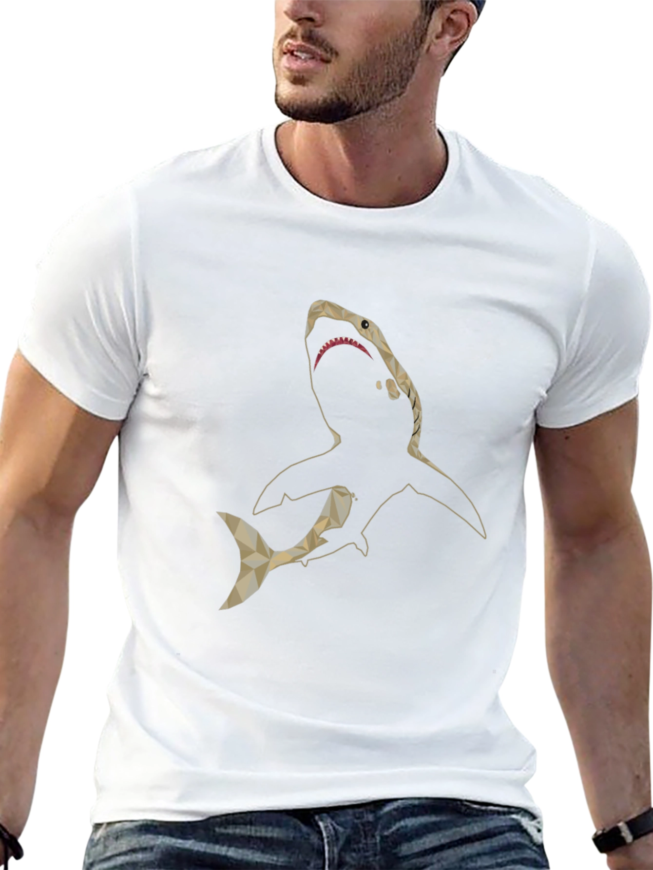 Geometric Shark Graphic Print Black T-Shirt