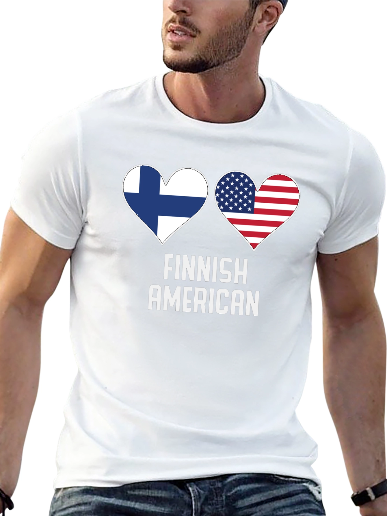 Finnish American Pride T-Shirt Patriotic Heart Flags Tee