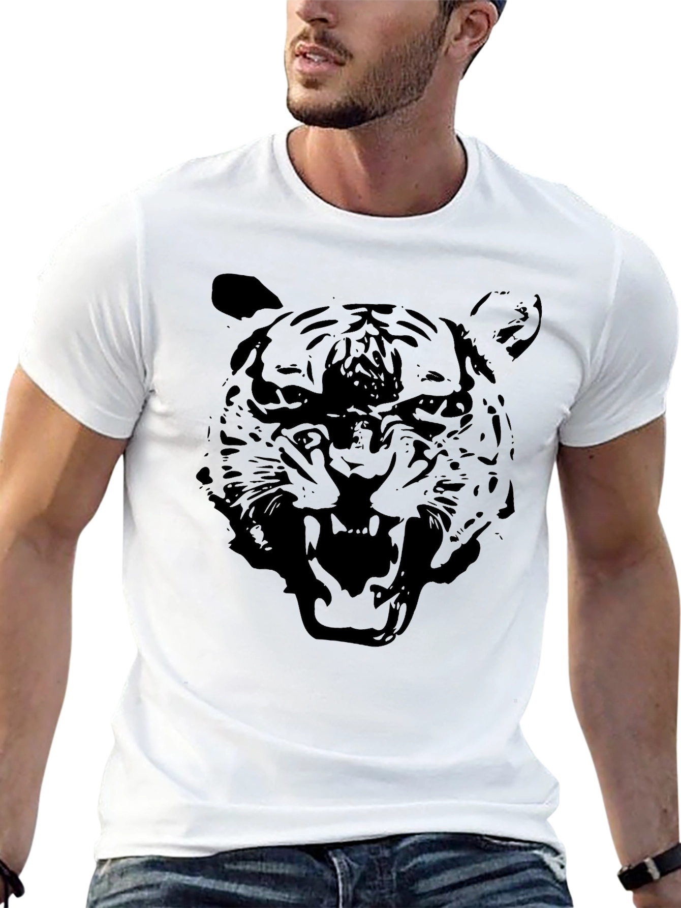 Black Tiger Graphic Tee - Mens Crew Neck T-Shirt