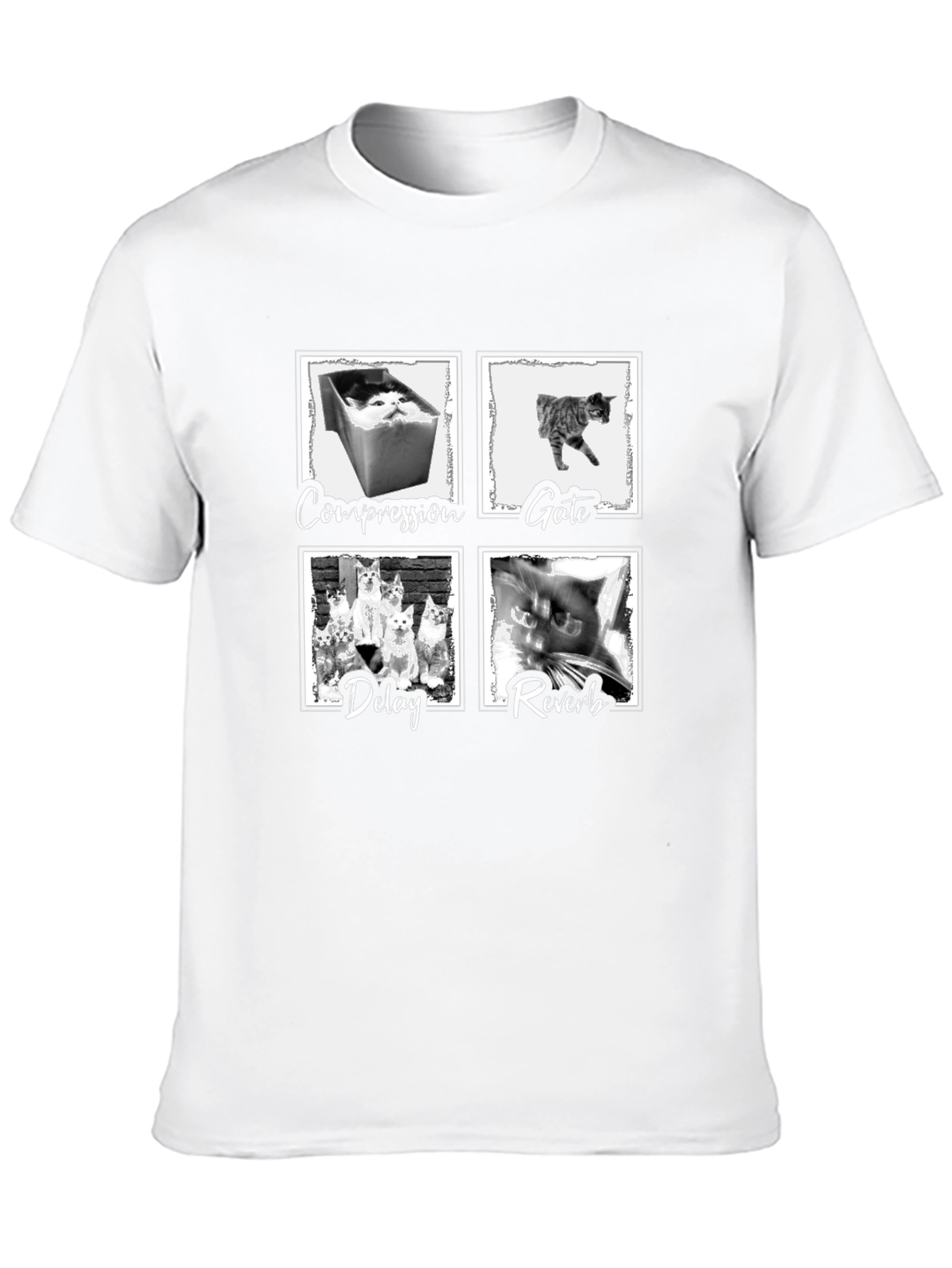 Compression Gate Delay Reverb Cat Black T-Shirt