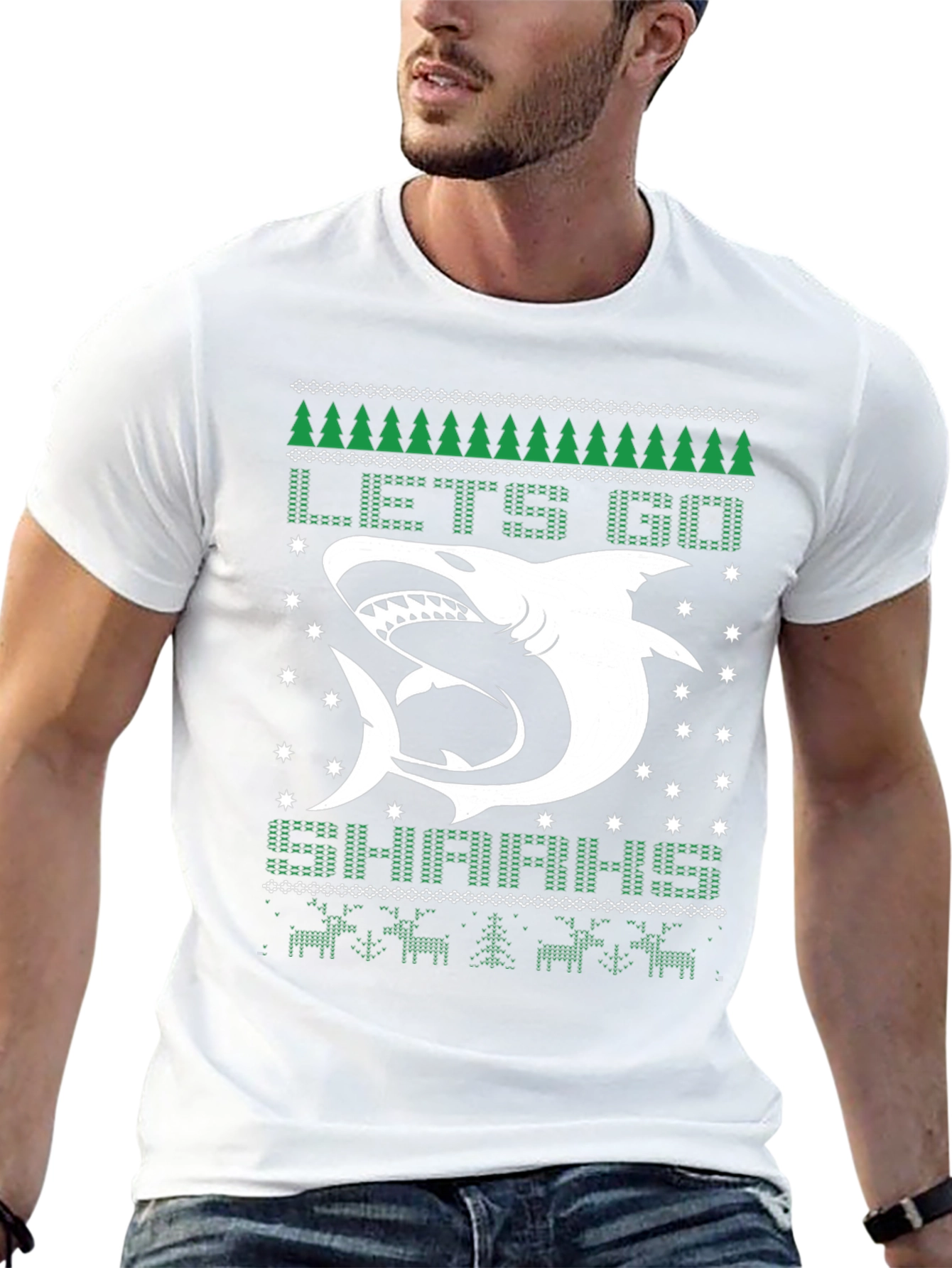 Lets Go Sharkin Ugly Christmas T-Shirt