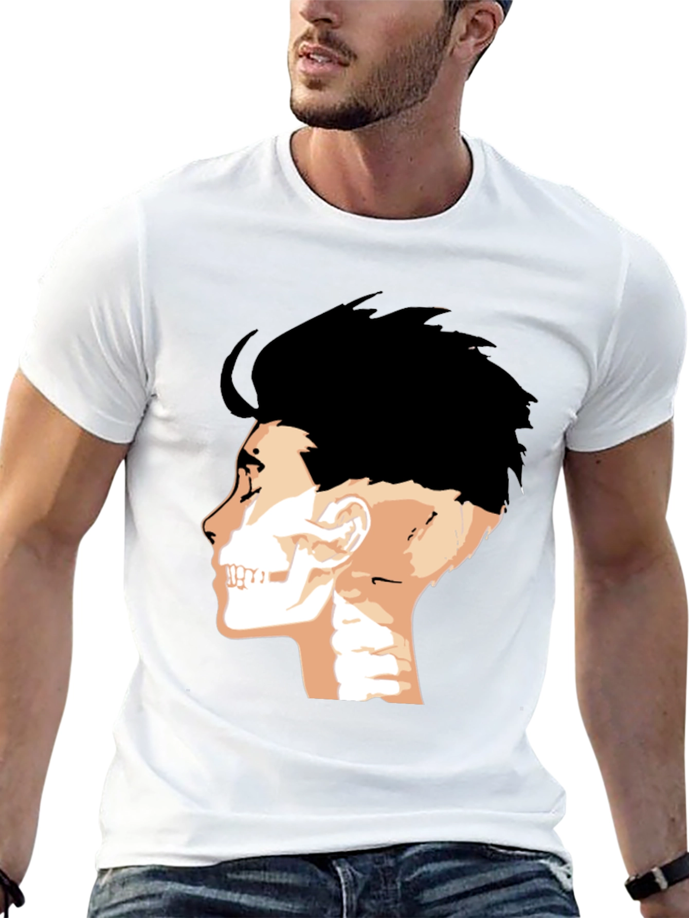Mens Black T-Shirt with Anatomical Head Print