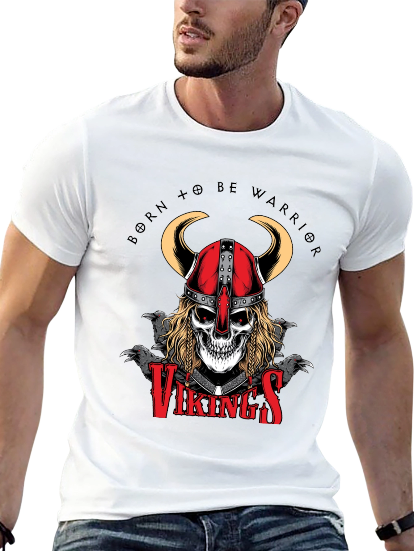 Viking Warrior Skull Graphic T-Shirt