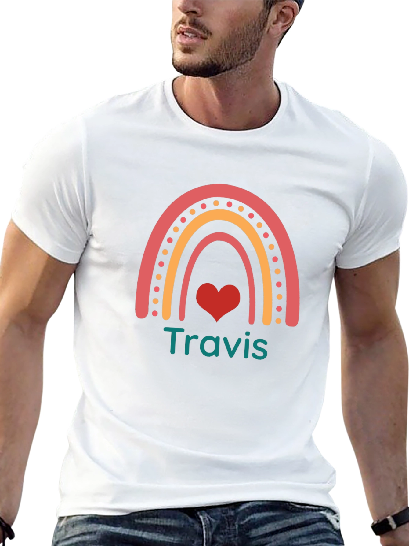 Personalized Rainbow Heart T-Shirt - Travis