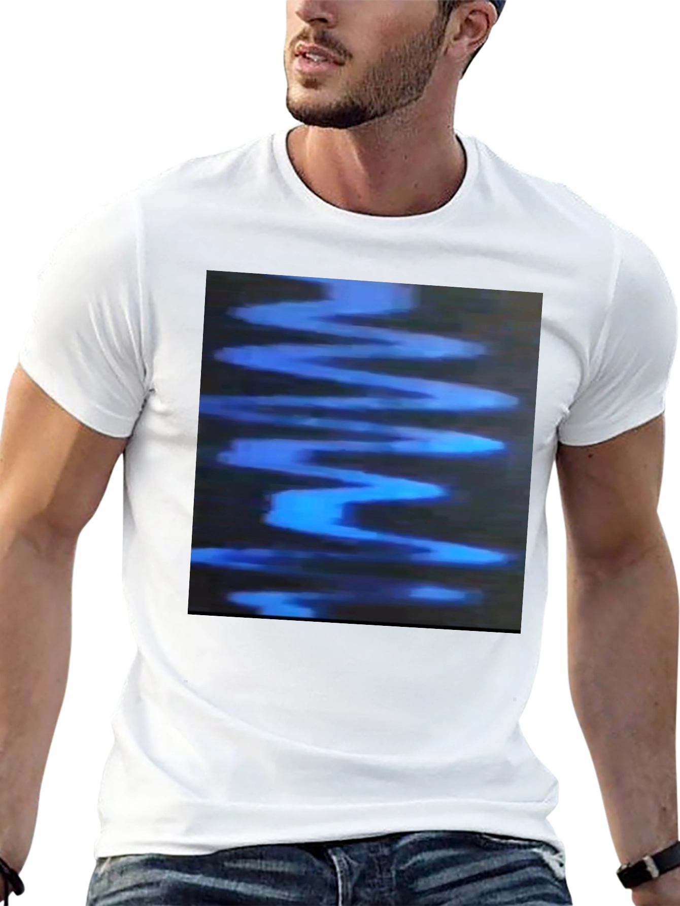 Abstract Blue Wave Graphic Black T-Shirt