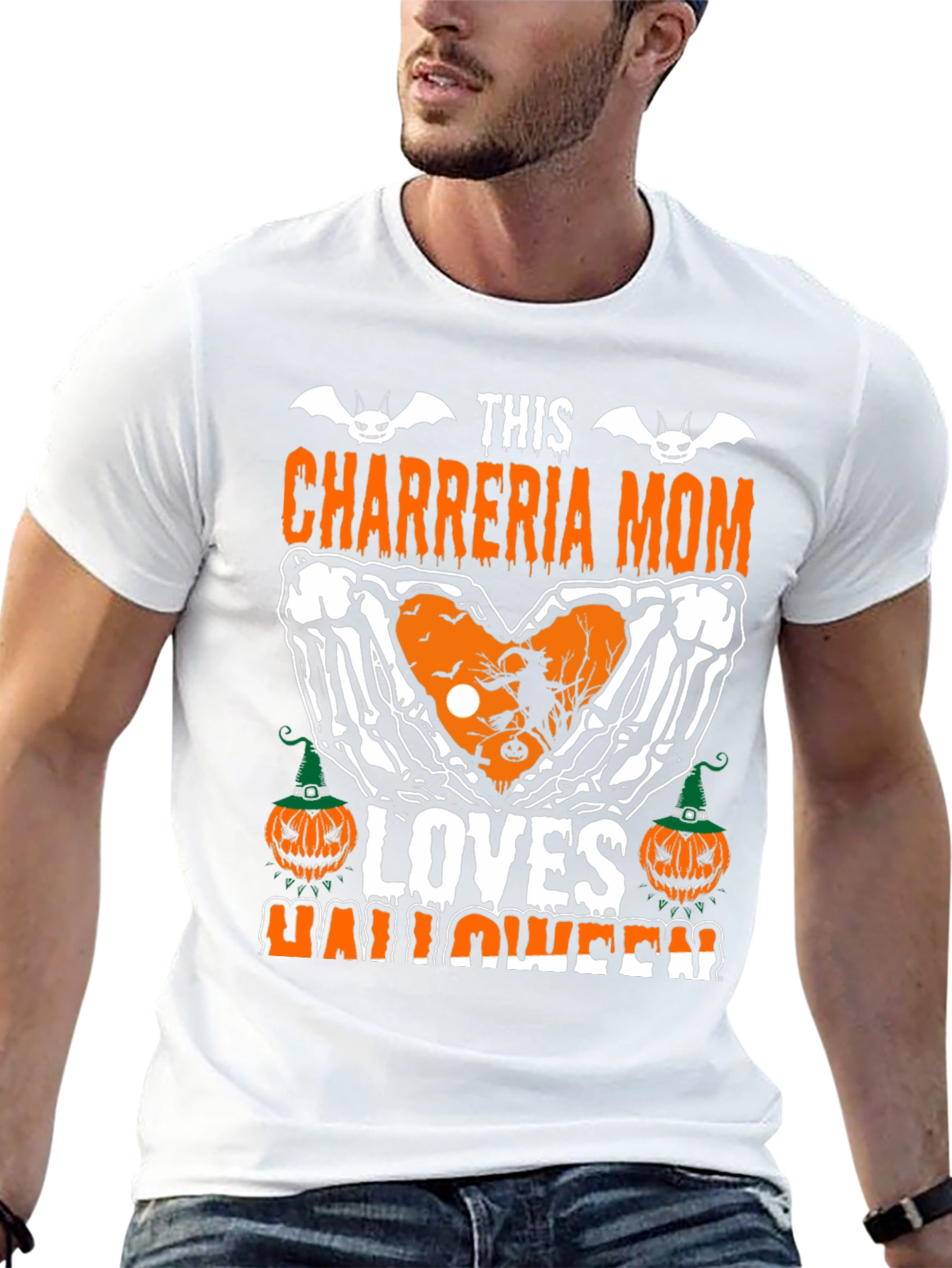 Chareria Mom Halloween T-Shirt Skeleton Hands & Pumpkins Design