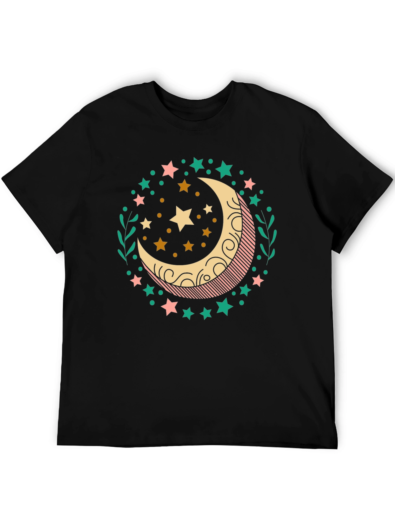 Crescent Moon & Stars Graphic Tee - Black