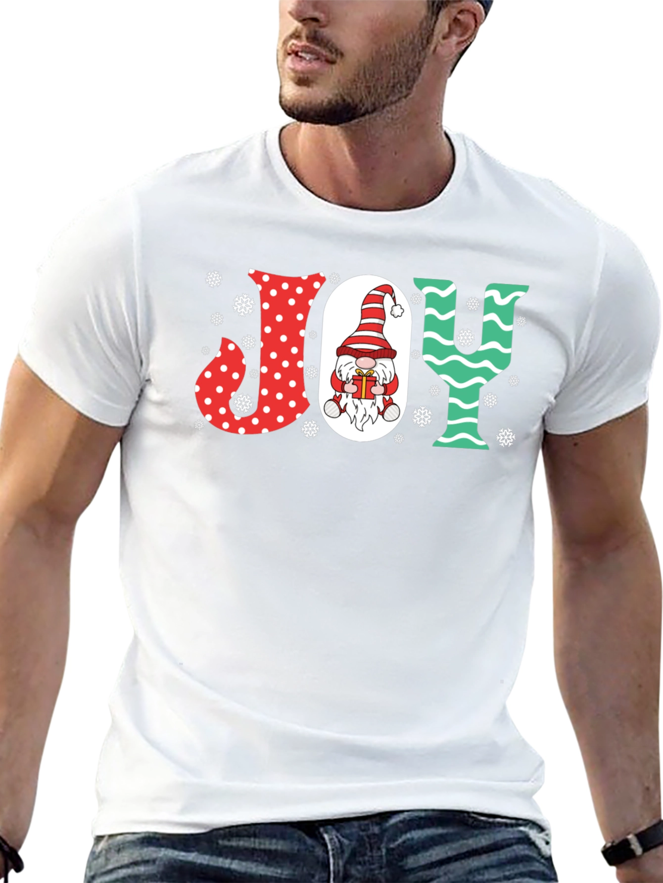 Festive JOY Christmas Gnome Graphic Tee