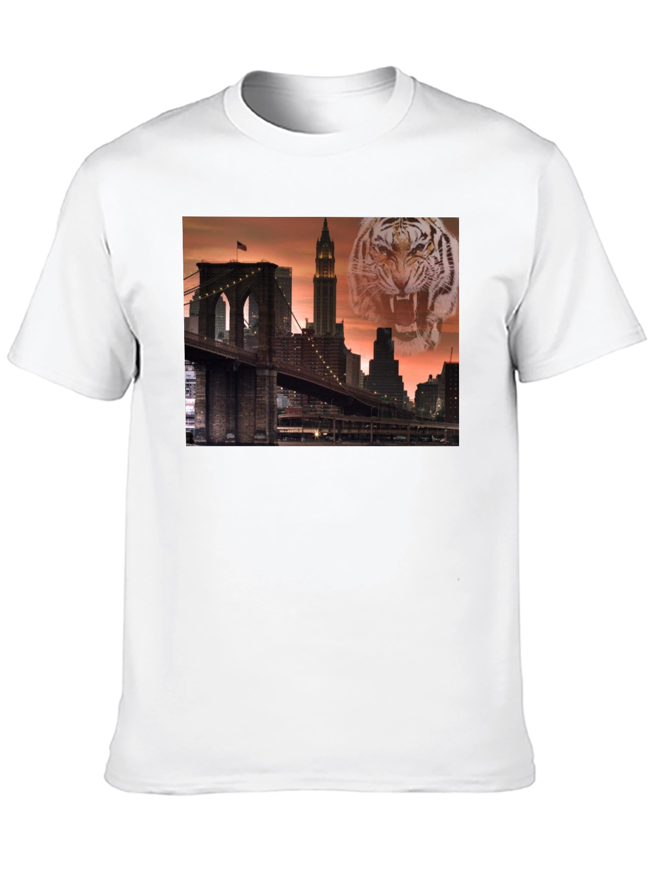 Brooklyn Bridge & Tiger Graphic Black T-Shirt