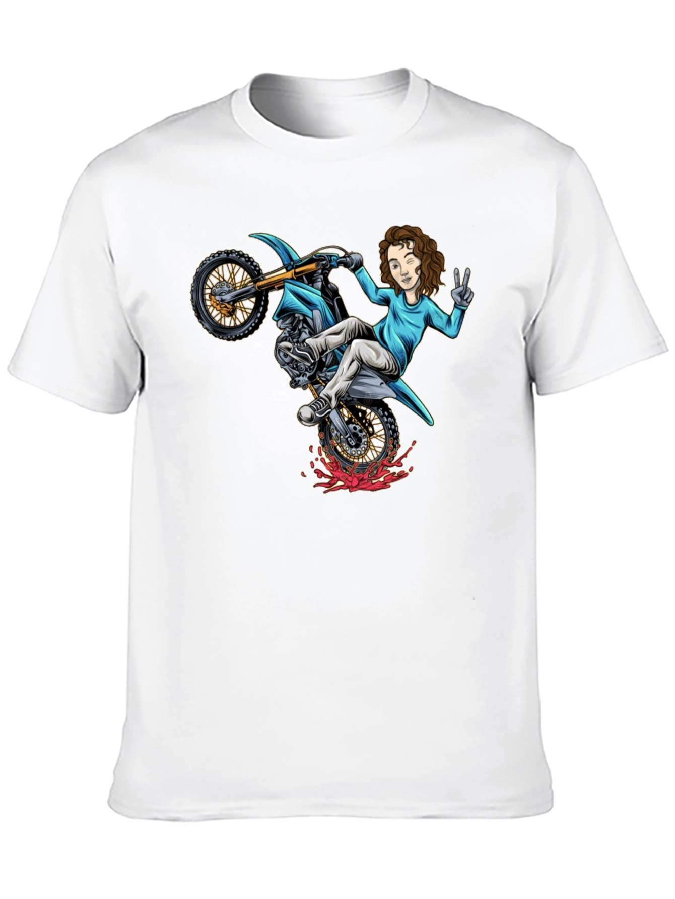 Motorcycle Girl Graphic Tee - Black Cotton Shirt