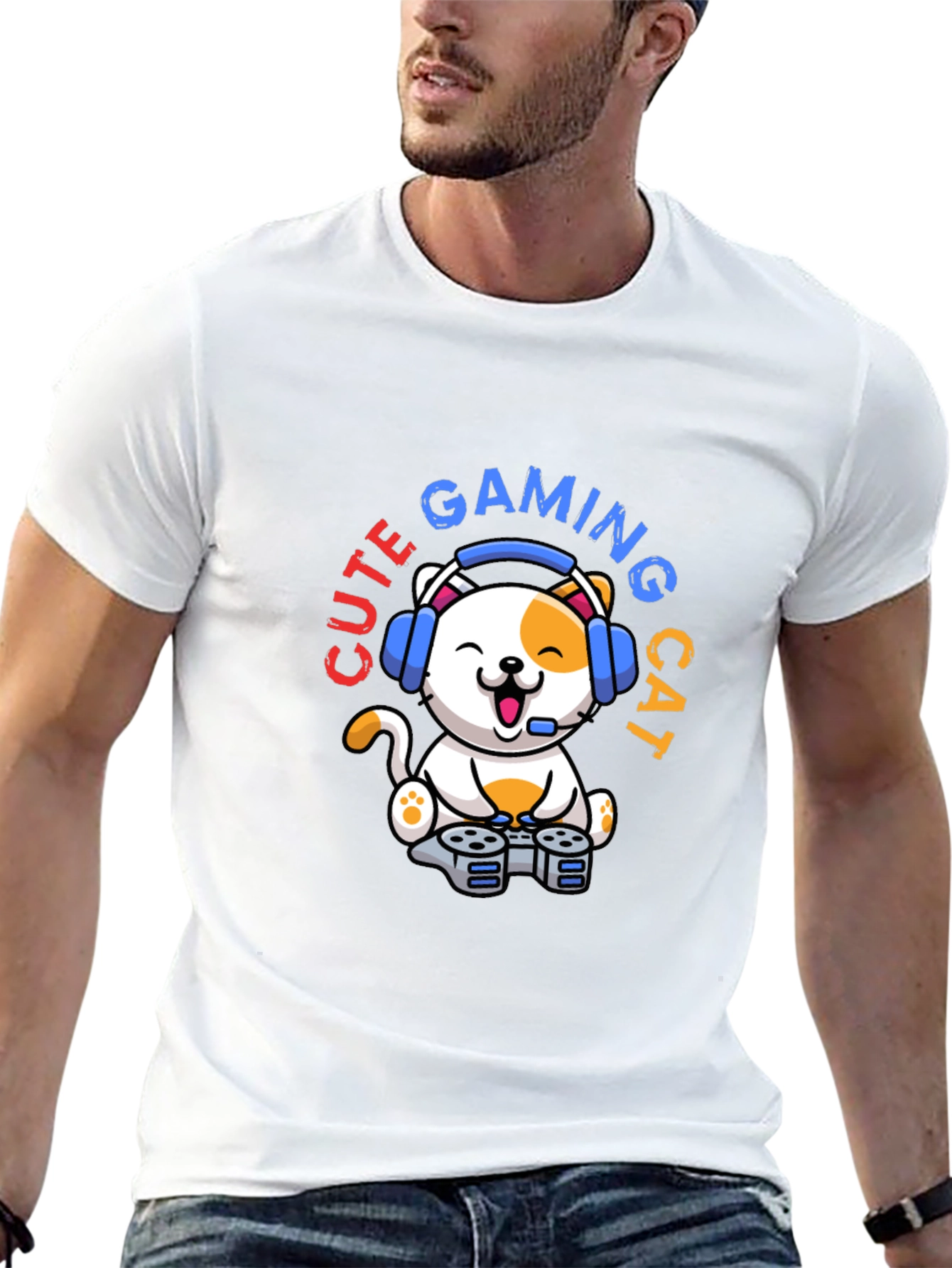 Cute Gaming Cat T-Shirt - Gamer Style