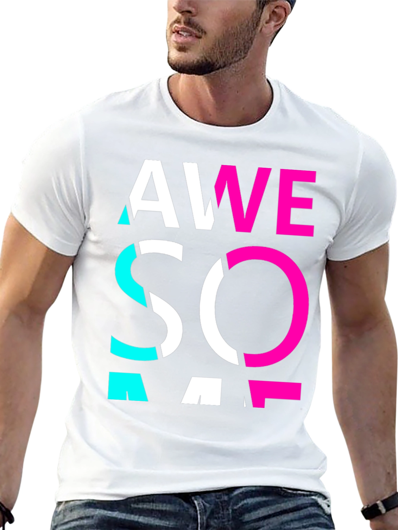 Awesome Graphic Print Crew Neck Tee