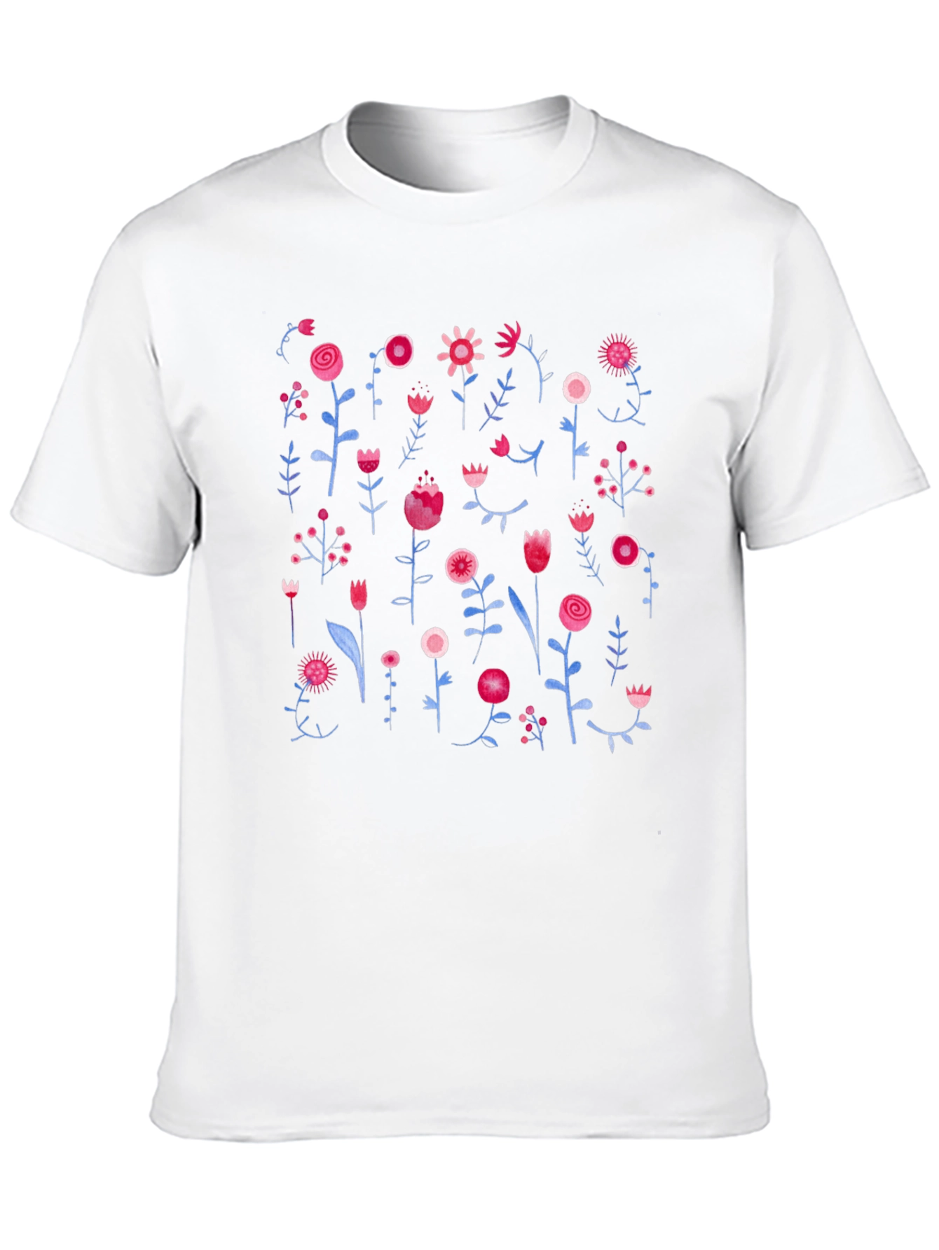 Floral Print Black Crewneck T-Shirt