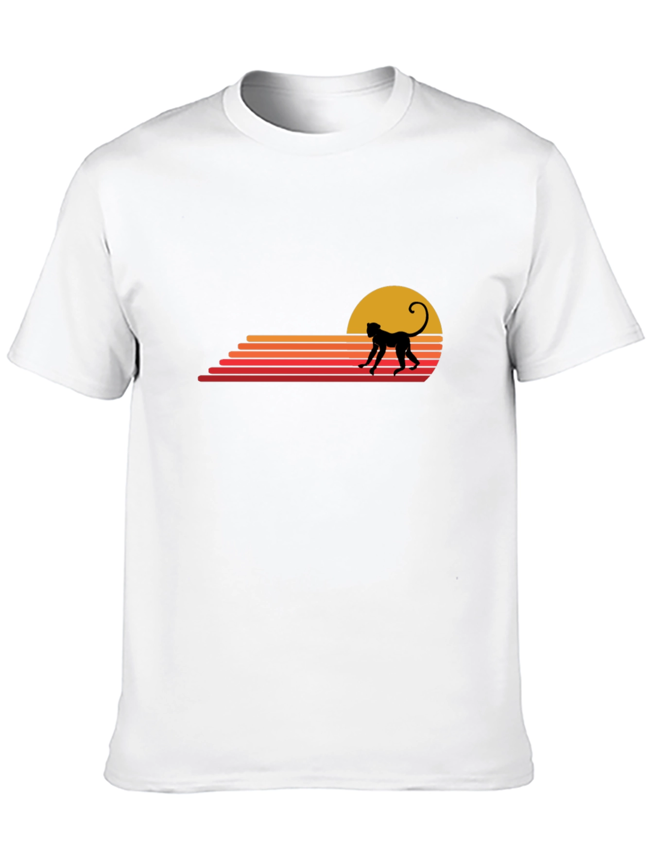 Retro Monkey Sunset Graphic Tee - Casual Black T-Shirt
