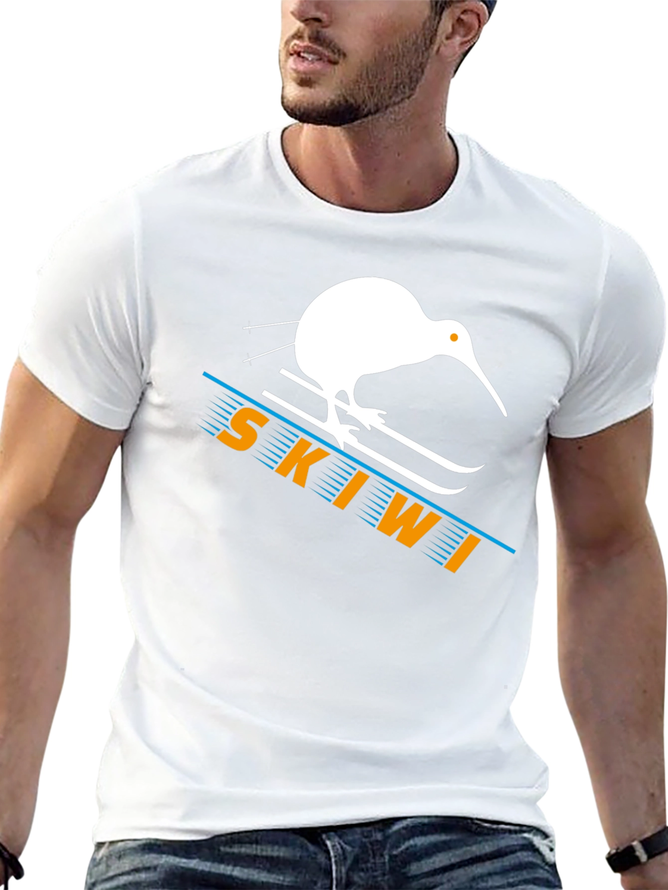 Skiwi T-Shirt - Black Cotton Kiwi Bird Skiing Tee