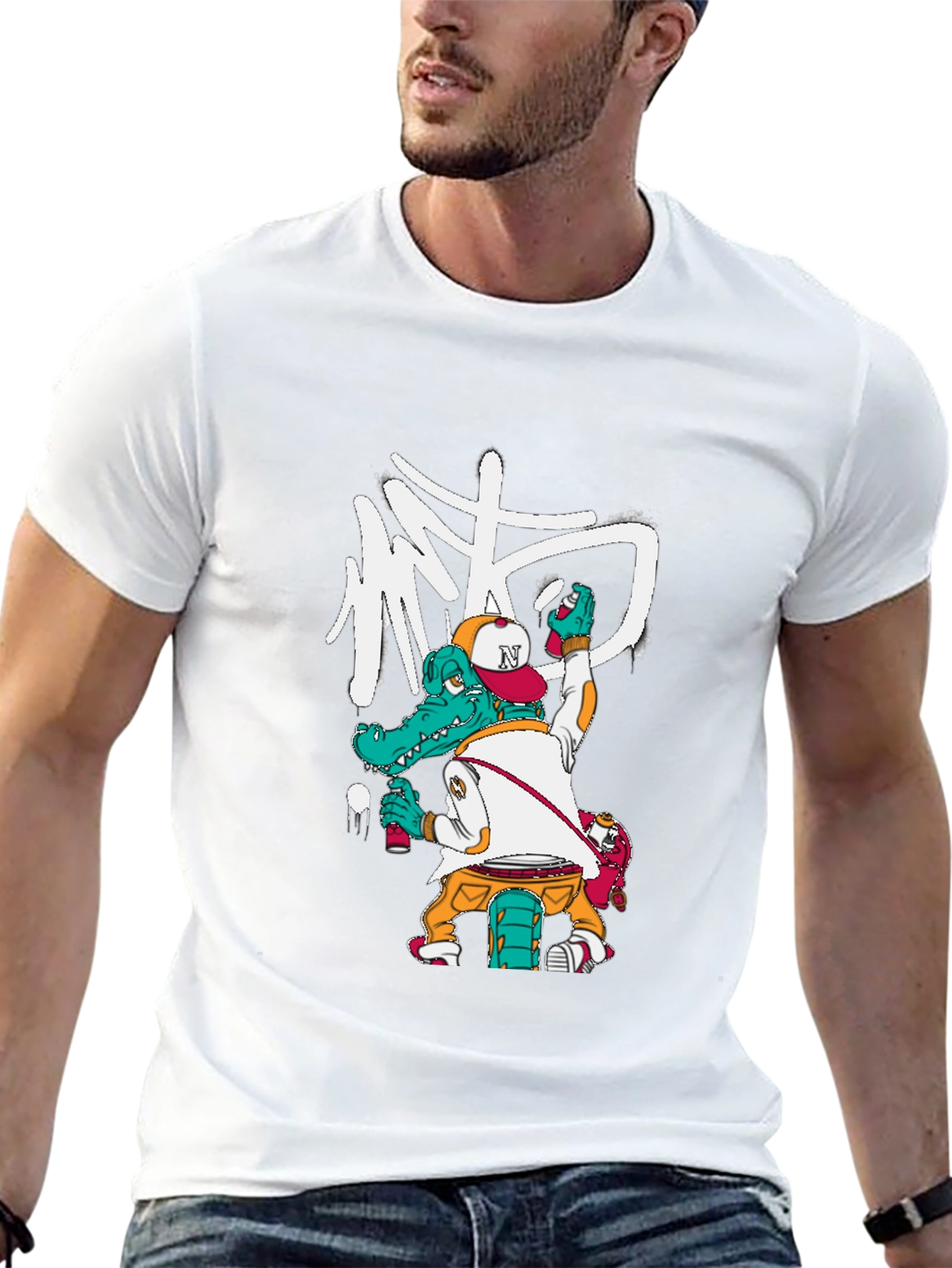 Cool Alligator Graffiti Artist Black T-Shirt