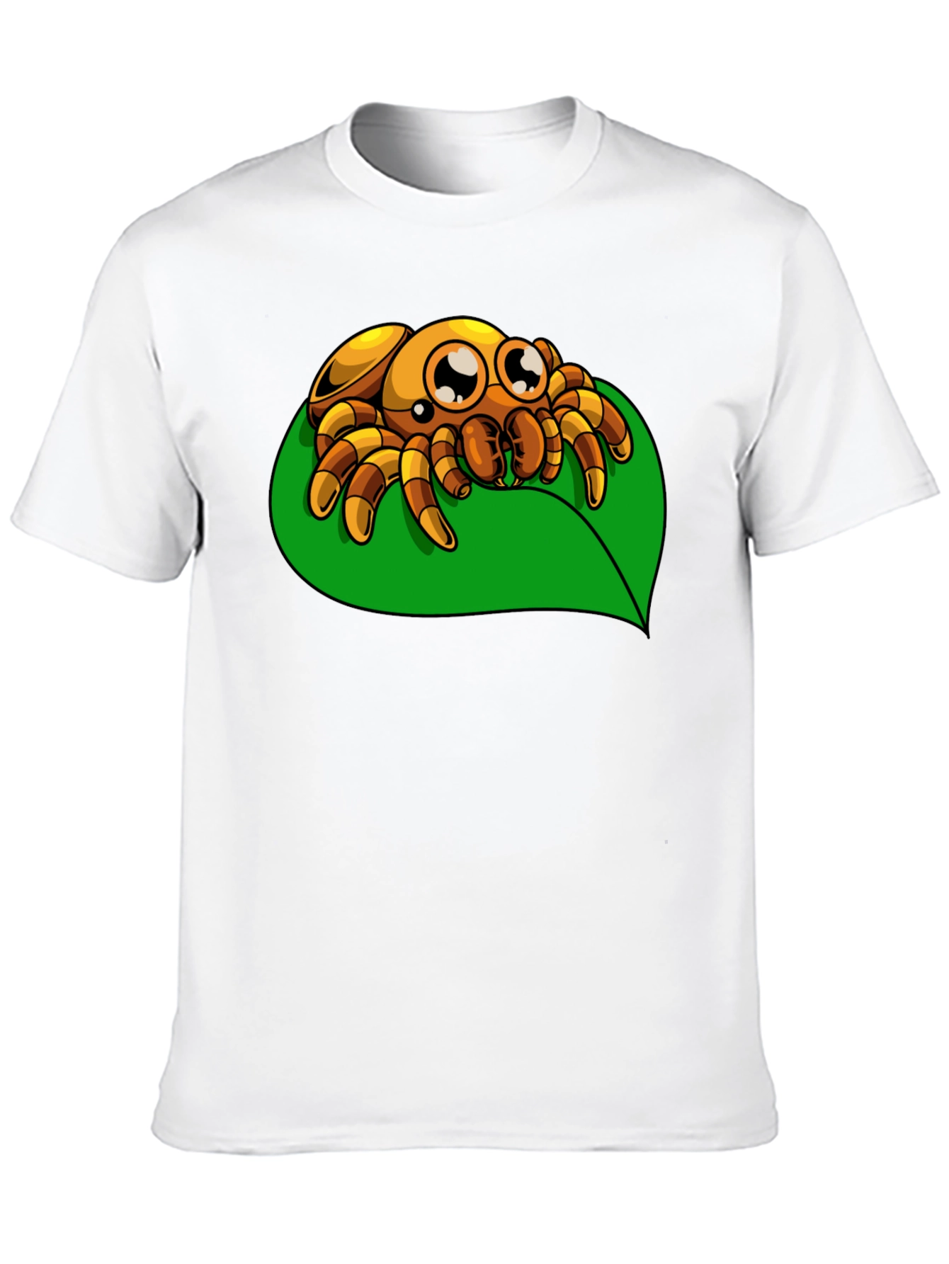 Cute Spider on Leaf Graphic T-Shirt - Black