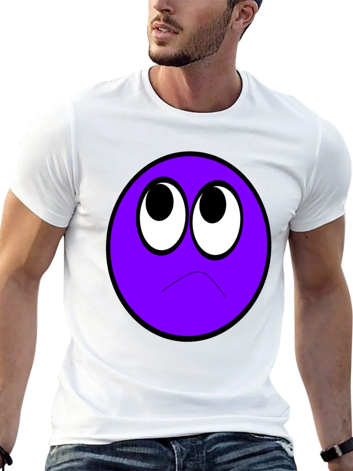 Sad Purple Emoji Black T-Shirt