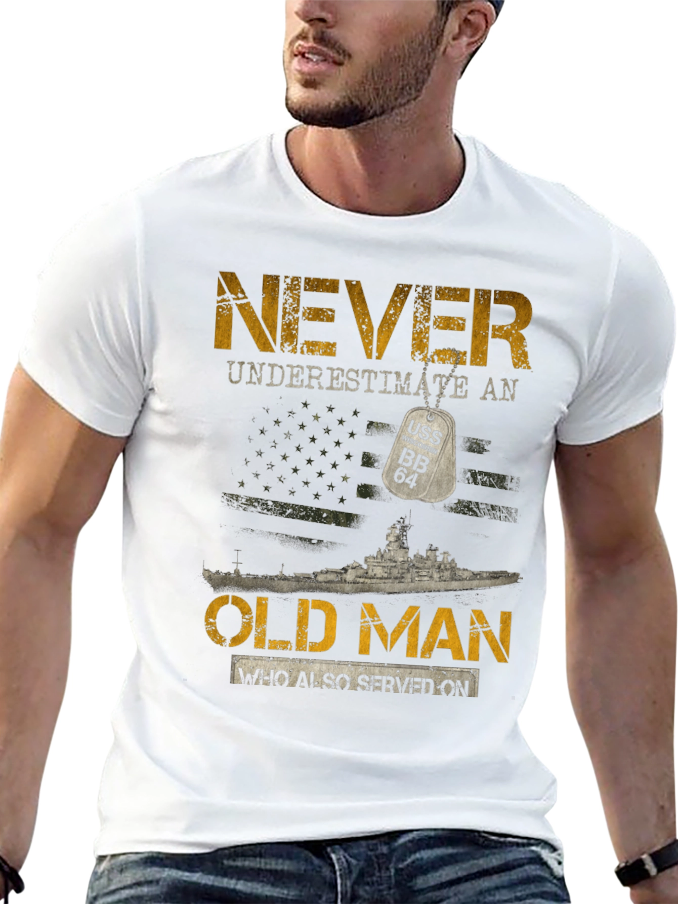 Never Underestimate an Old Man USS BB 64 T-Shirt