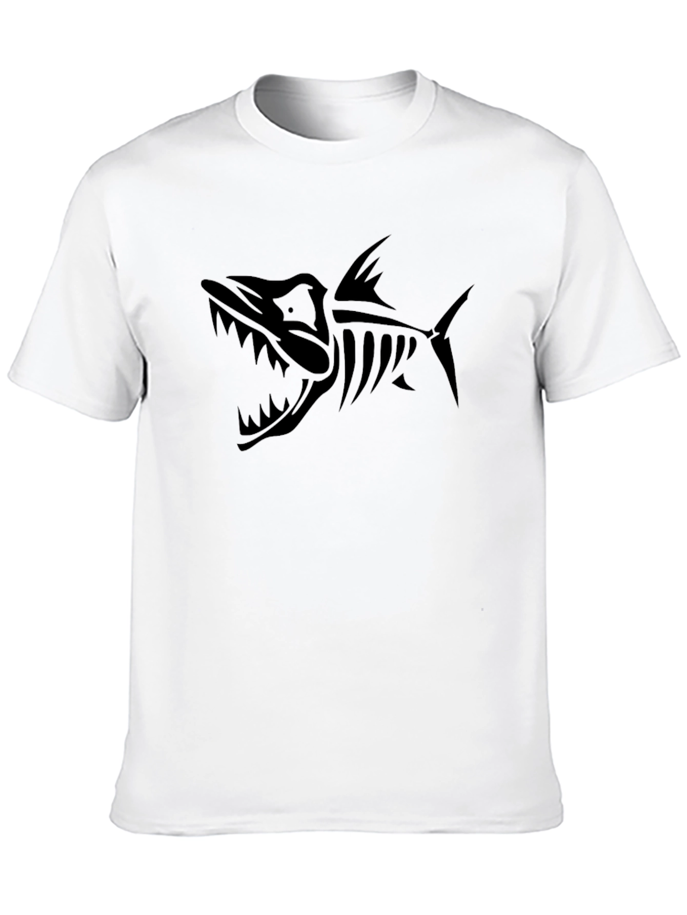 Mens Black T-Shirt with Fish Skeleton Graphic