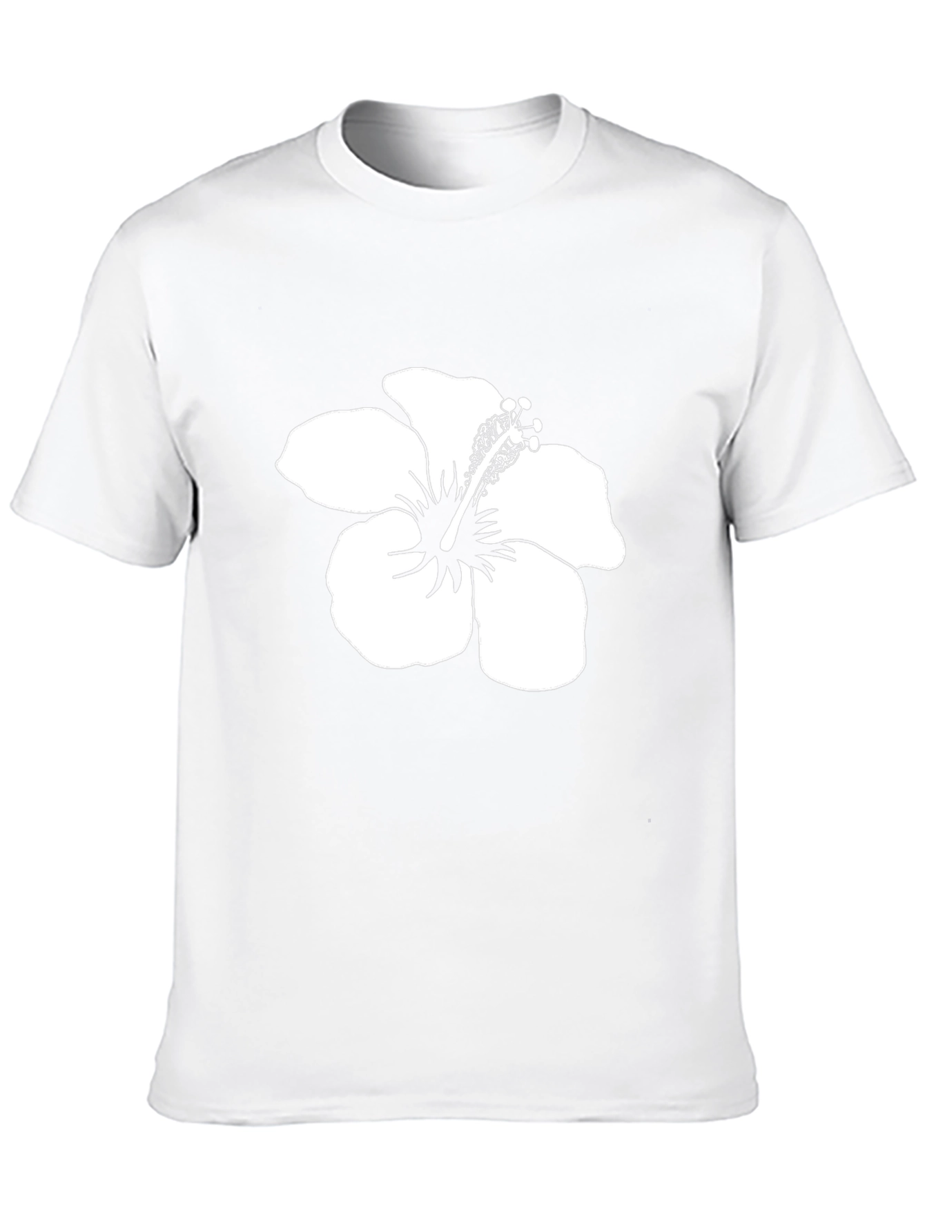 Black T-Shirt with White Hibiscus Flower Print