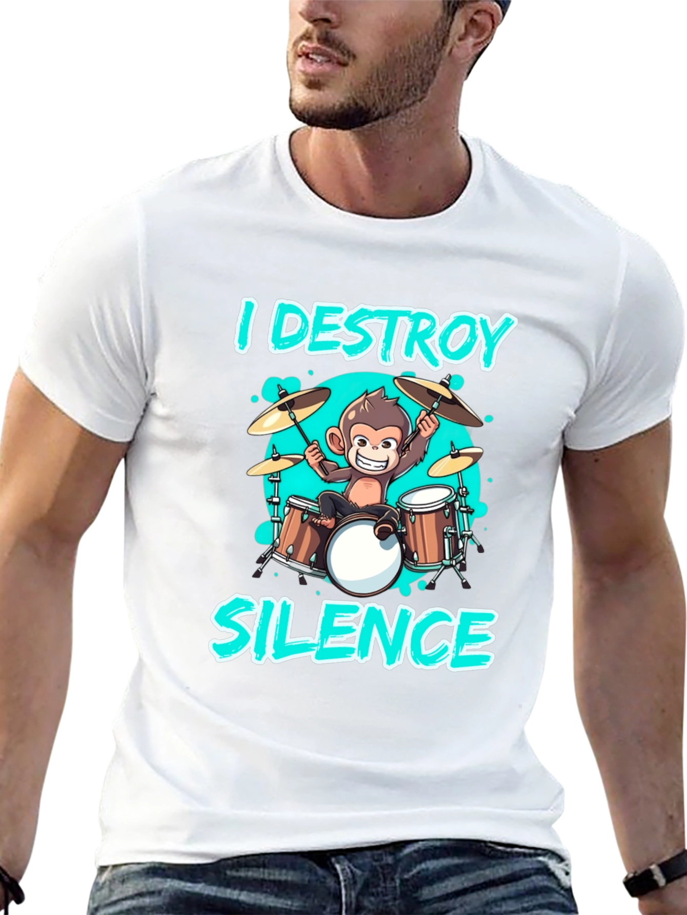 I Destroy Silence Monkey Drummer T-Shirt