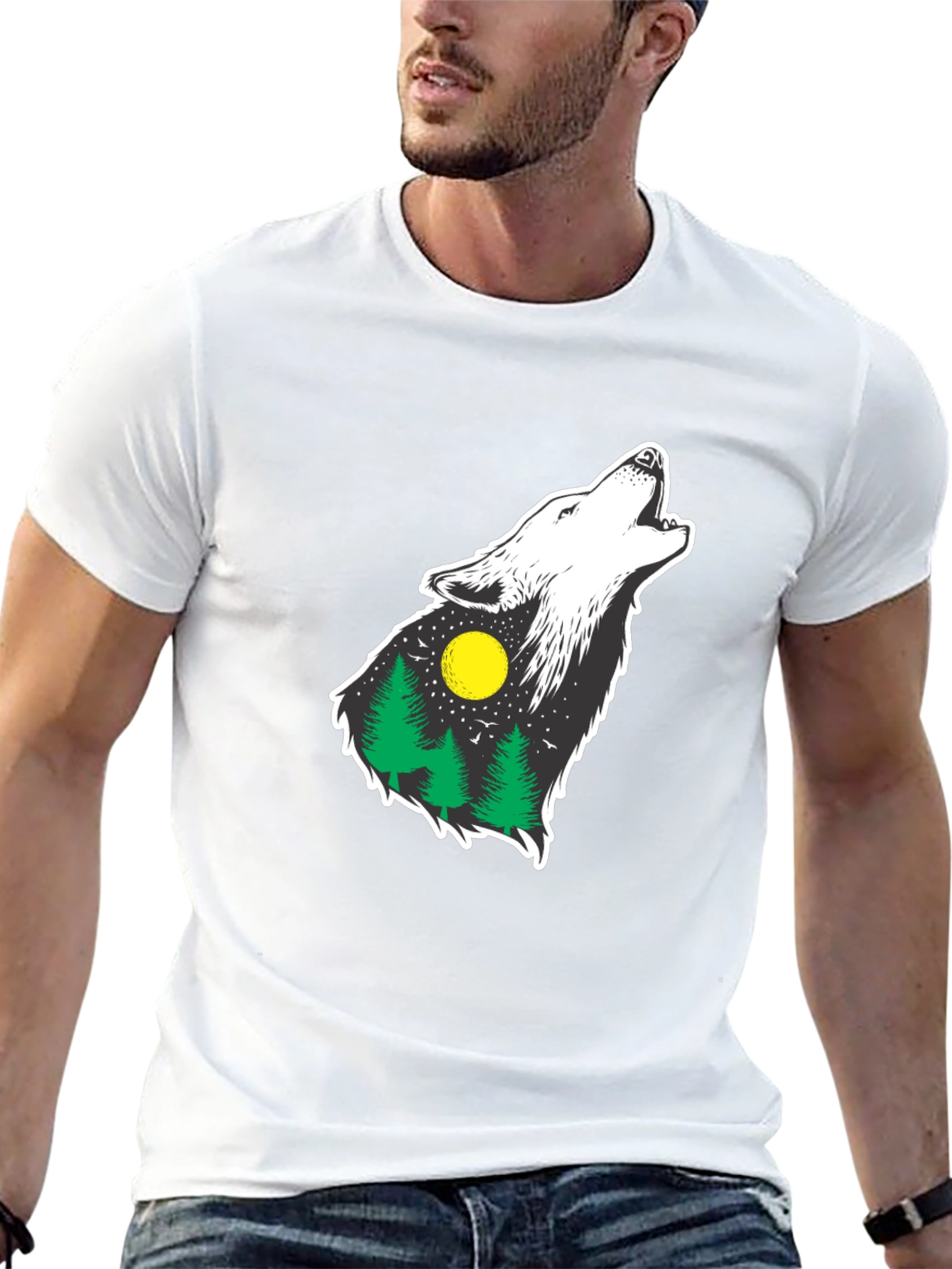 Wolf Howling at Moon Graphic Tee