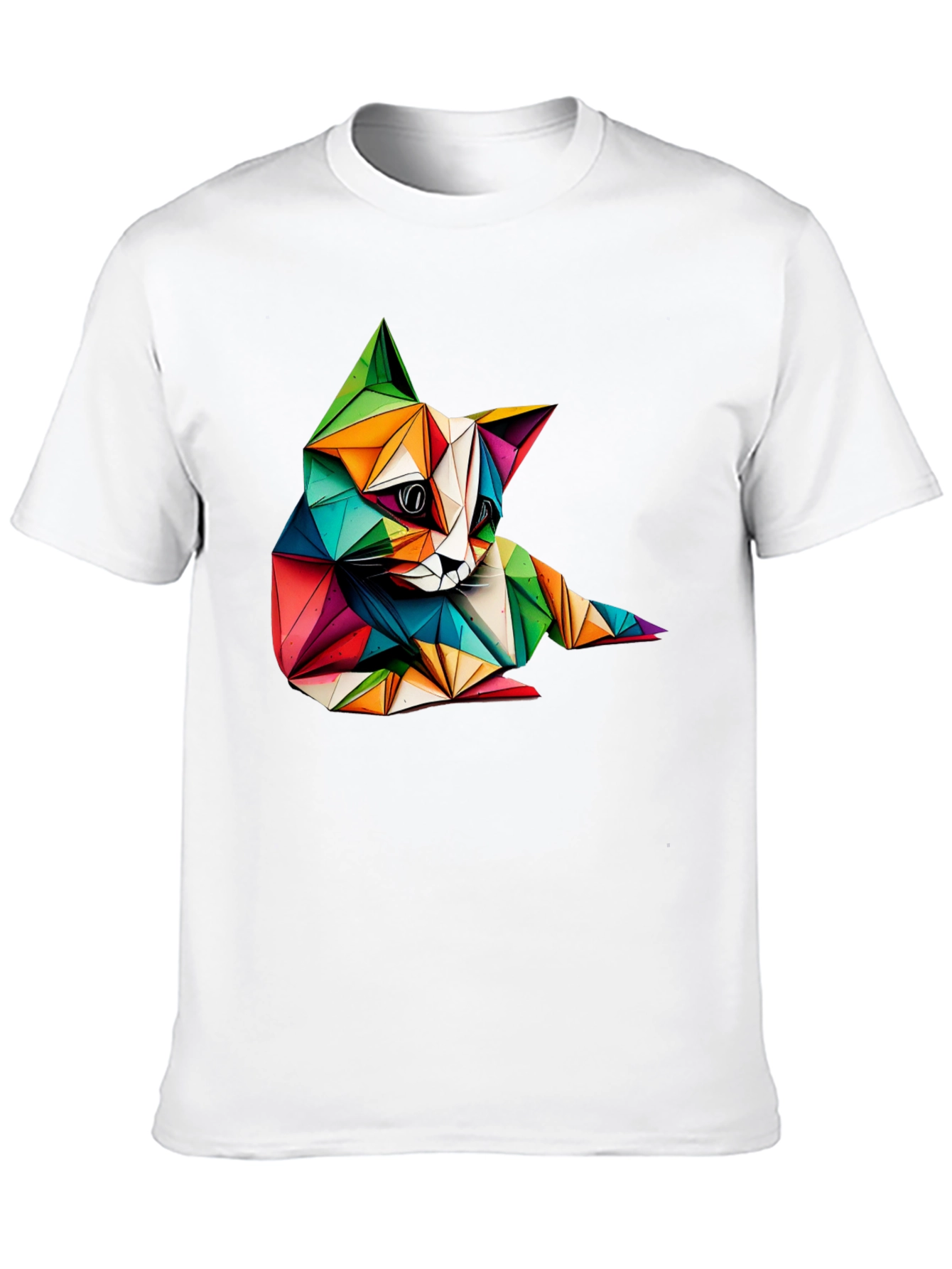 Geometric Cat Print Black T-Shirt