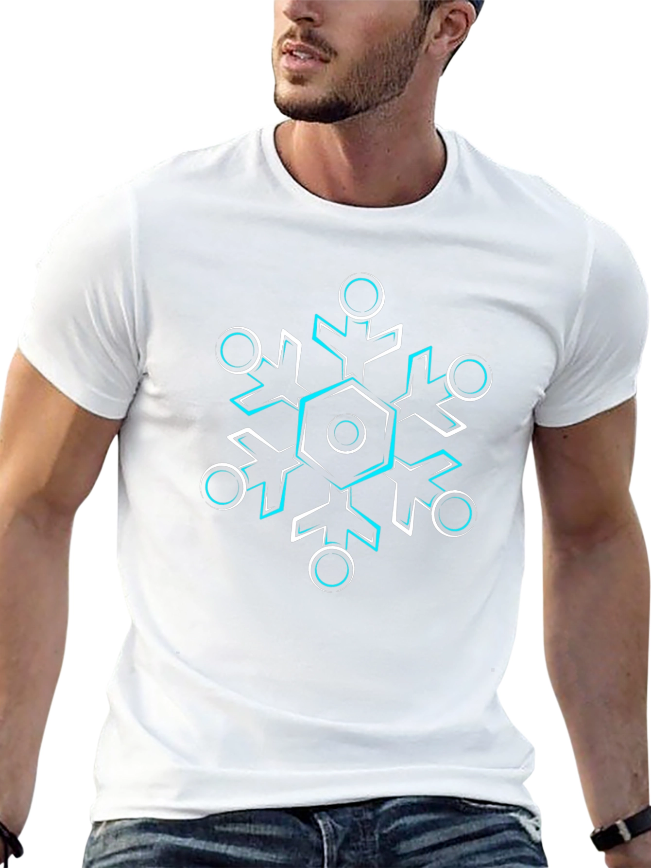 Geometric Snowflake Graphic Black T-Shirt
