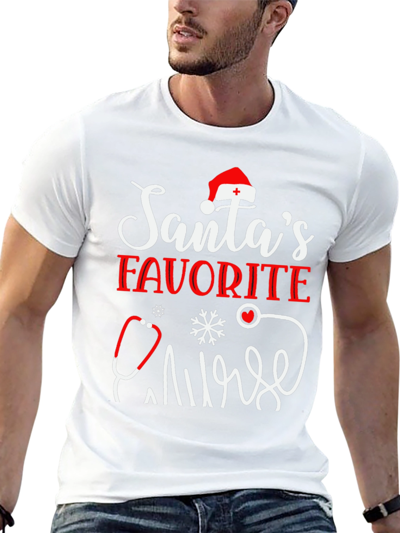 Santas Favorite Nurse T-Shirt - Holiday Apparel