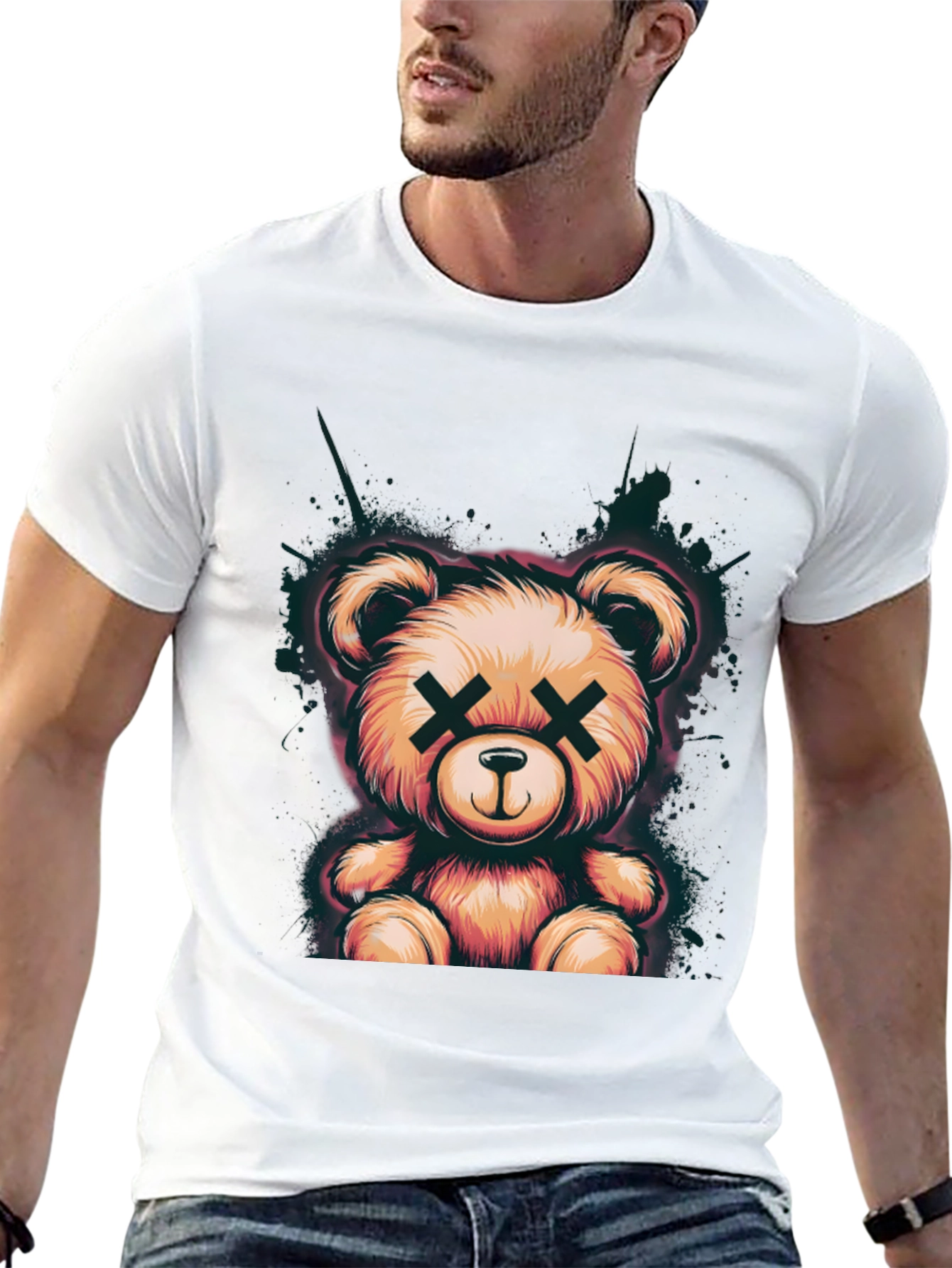Teddy Bear Graphic Tee - Soft Black Cotton T-Shirt