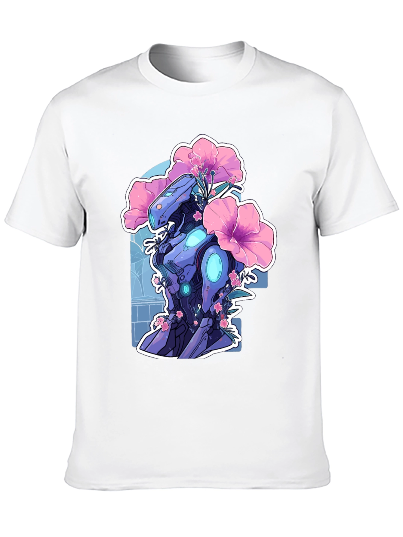 Robot & Flowers Graphic Tee - Black Casual Shirt