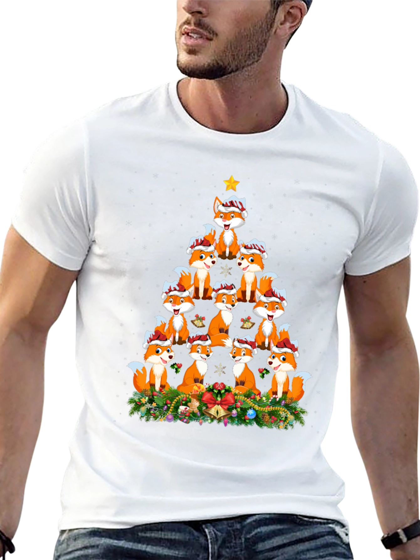 Fox Christmas Tree T-Shirt - Festive Holiday Apparel